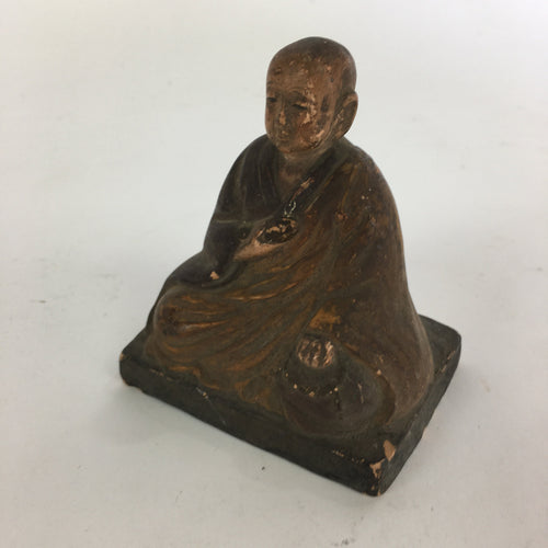 Antique C1900 Japanese Buddhist Sitting Monk Statue Ceramic Brown Figurine BD693