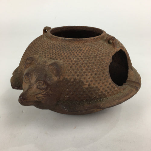 Antique C1900 Japanese Cast Iron Ashtray Raccoon Chagama Nanbu Tekki Brown T83