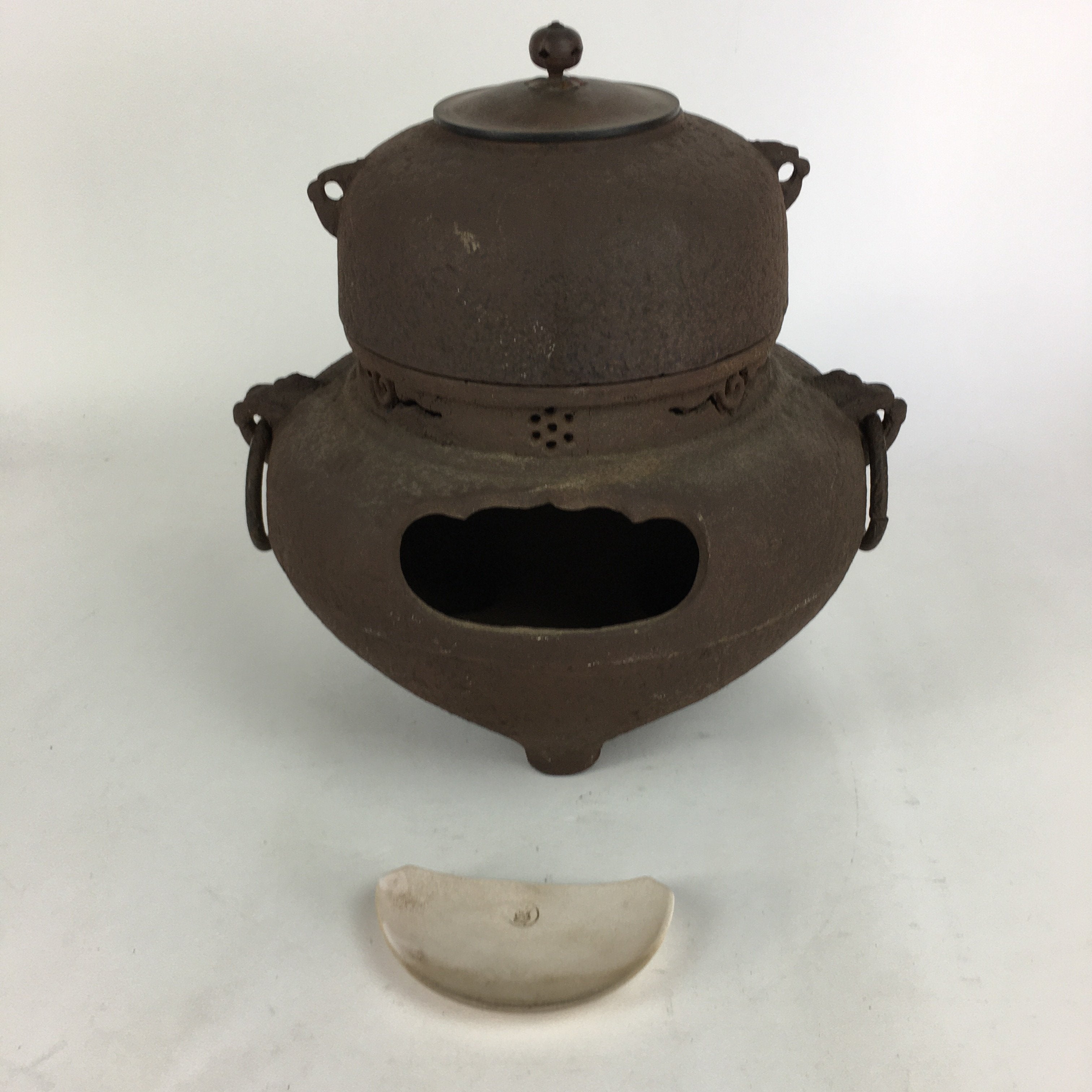Antique C1900 Japanese Cast Iron Kettle Brazier Chagama Tea Ceremony C16