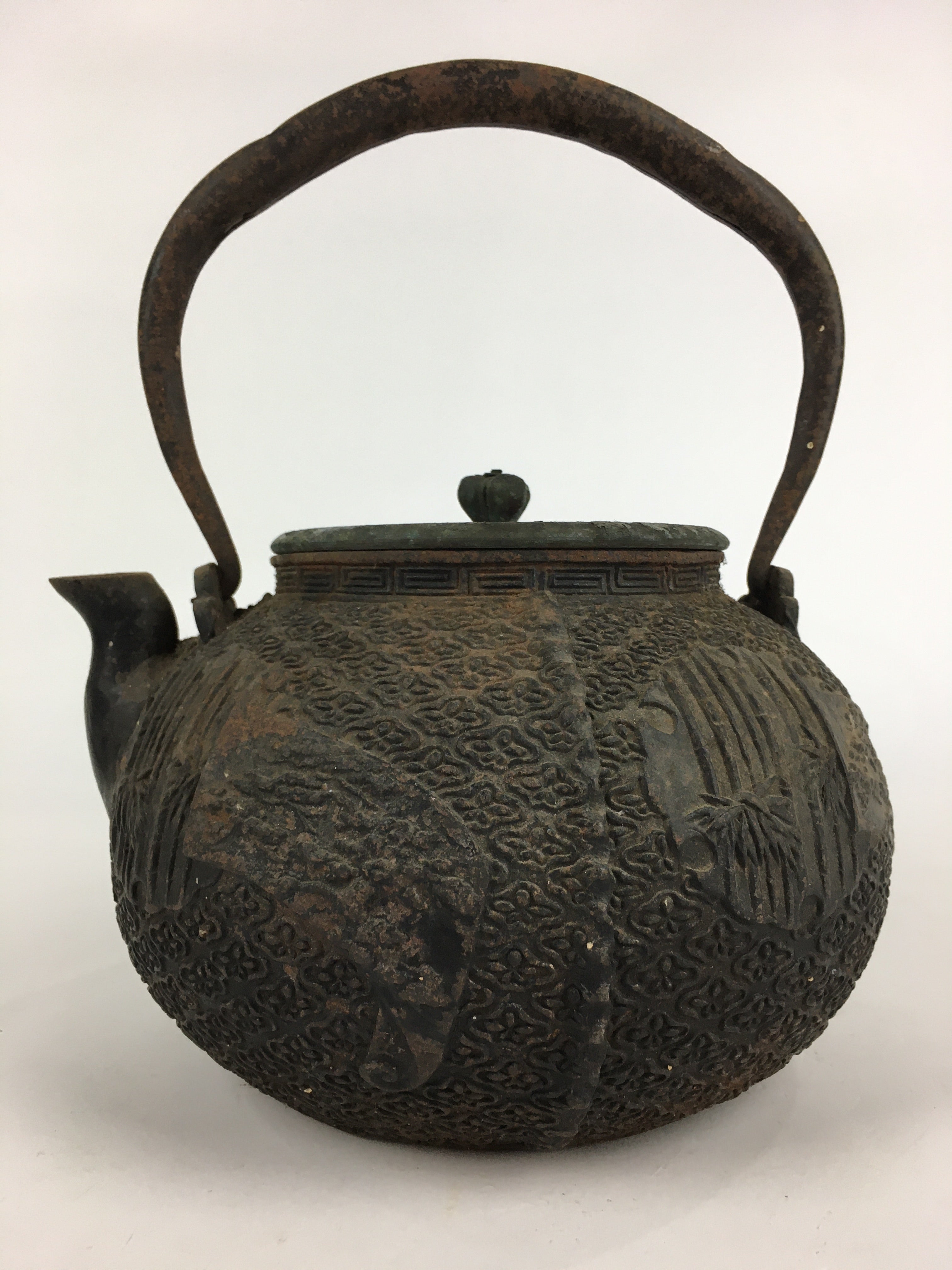 Antique C1900 Japanese Cast Iron Teapot Tetsubin Kettle Nanbu Tekki T98