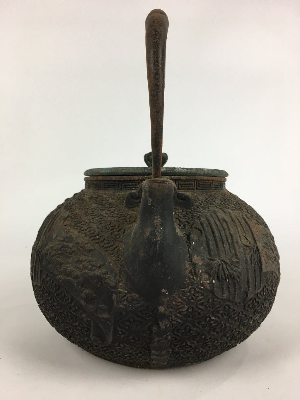 Antique C1900 Japanese Cast Iron Teapot Tetsubin Kettle Nanbu Tekki T98
