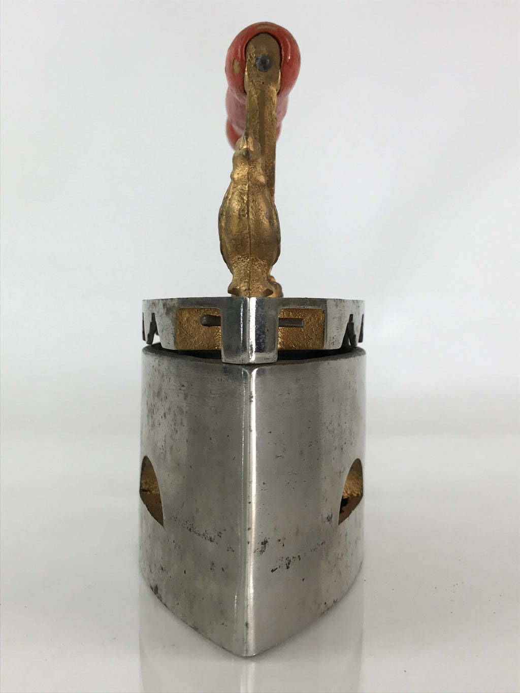 Antique C1900 Japanese Charcoal Sad Cloth Iron Gold Rooster Wood Handle JK440