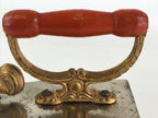 Antique C1900 Japanese Charcoal Sad Cloth Iron Gold Rooster Wood Handle JK440