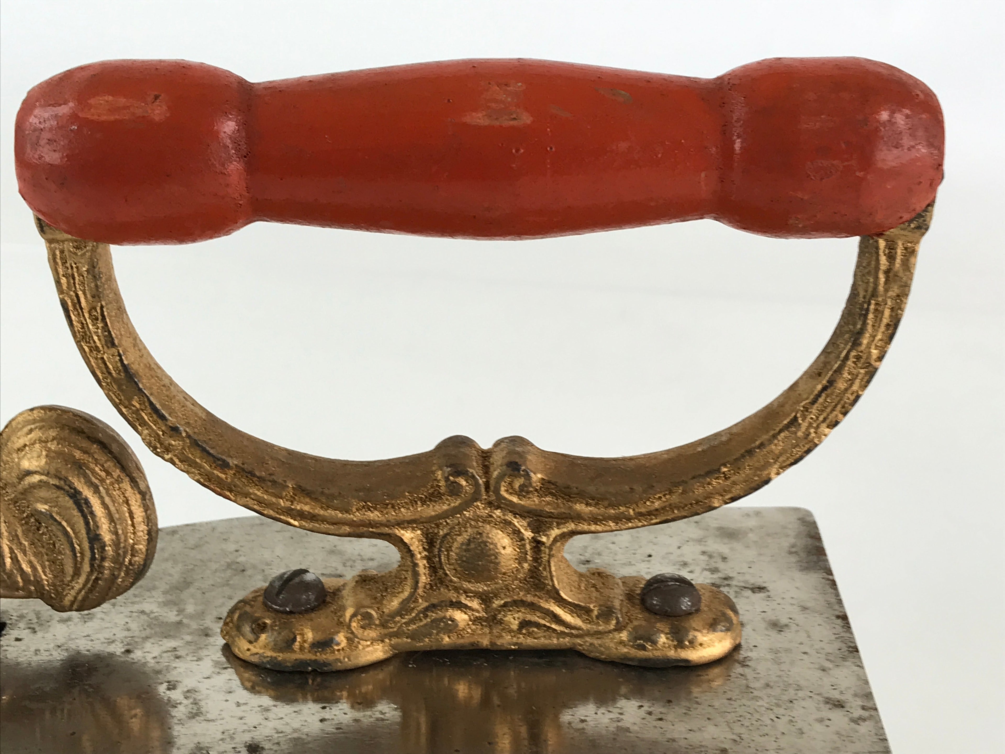 Antique C1900 Japanese Charcoal Sad Cloth Iron Gold Rooster Wood Handle JK440