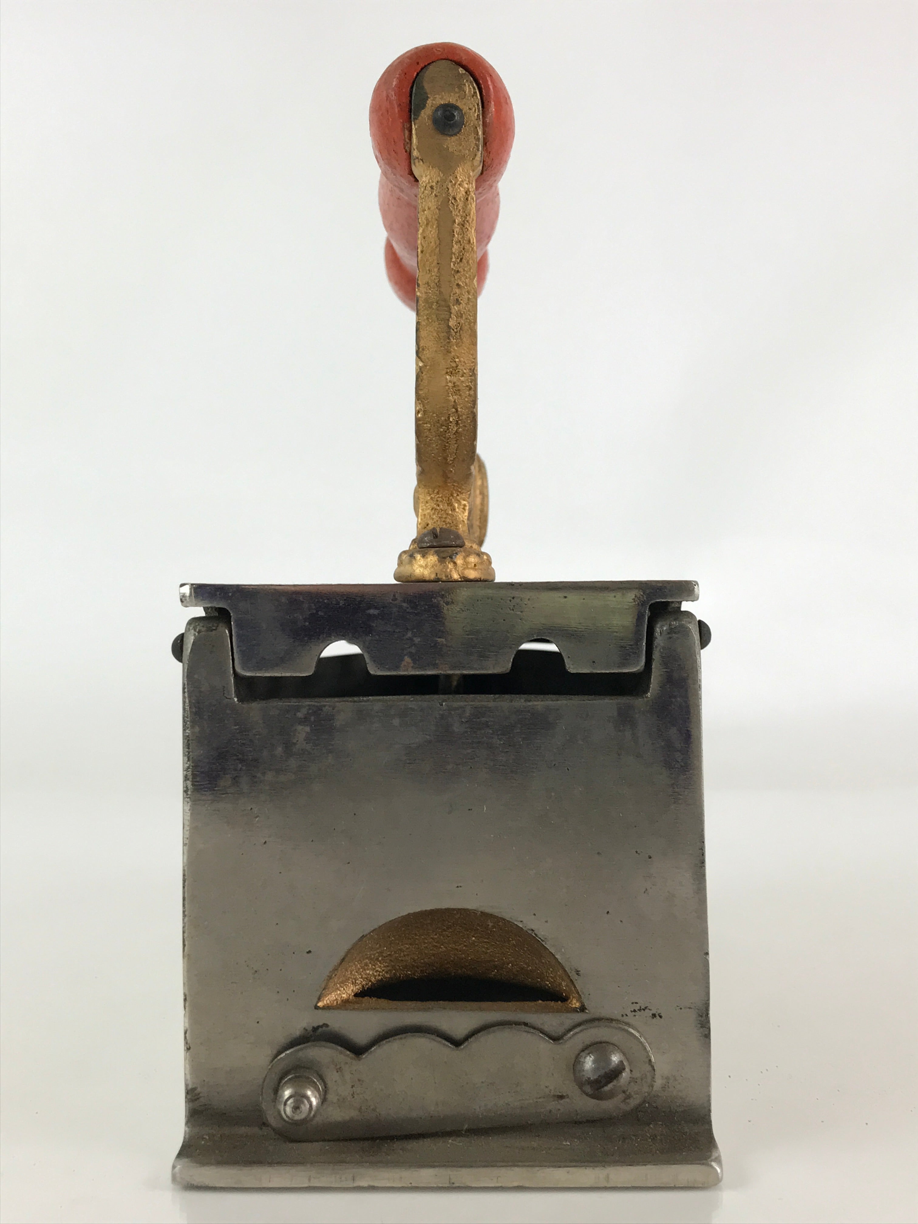 Antique C1900 Japanese Charcoal Sad Cloth Iron Gold Rooster Wood Handle JK440