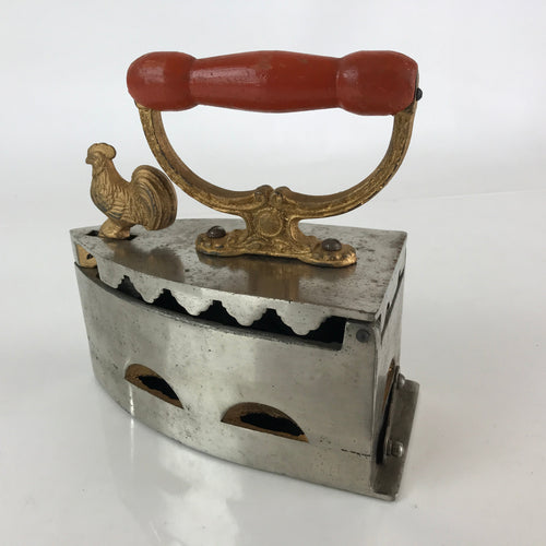 Antique C1900 Japanese Charcoal Sad Cloth Iron Gold Rooster Wood Handle JK440