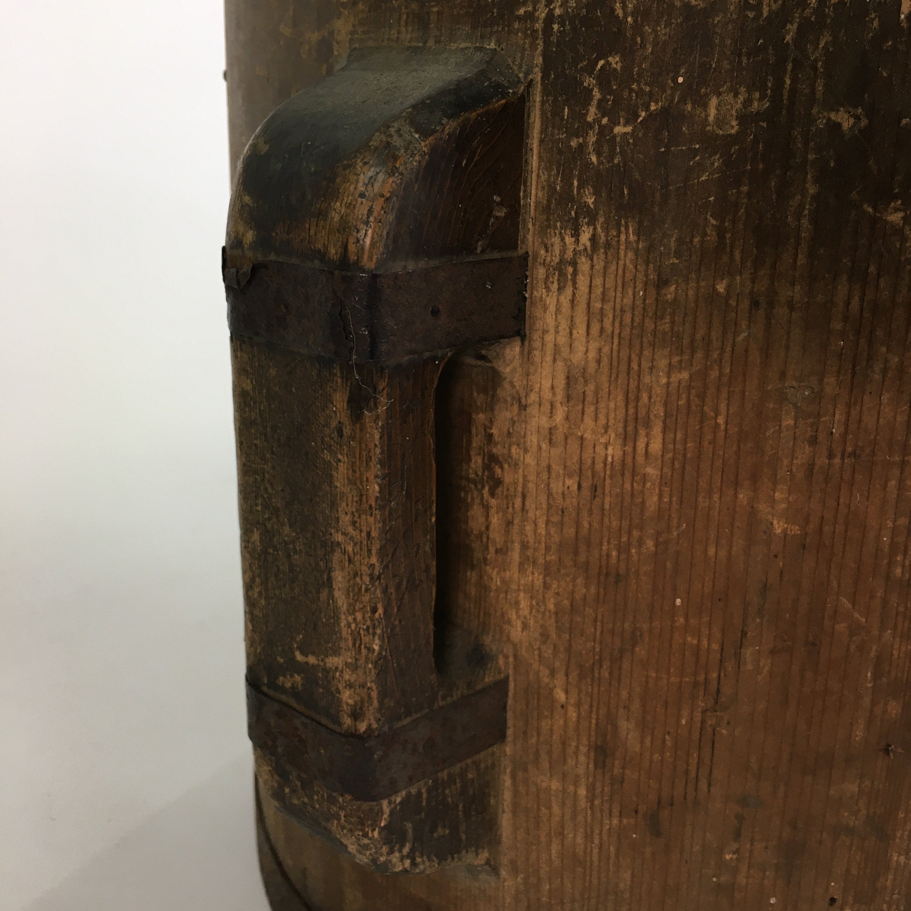 Antique C1900 Japanese Handmade Wooden Rice Bucket Masu Brown JK220