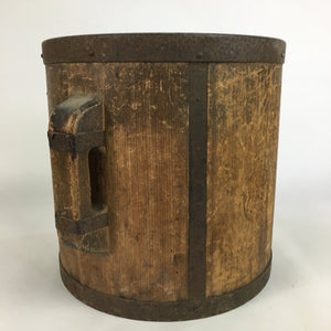 Antique C1900 Japanese Handmade Wooden Rice Bucket Masu Brown JK220