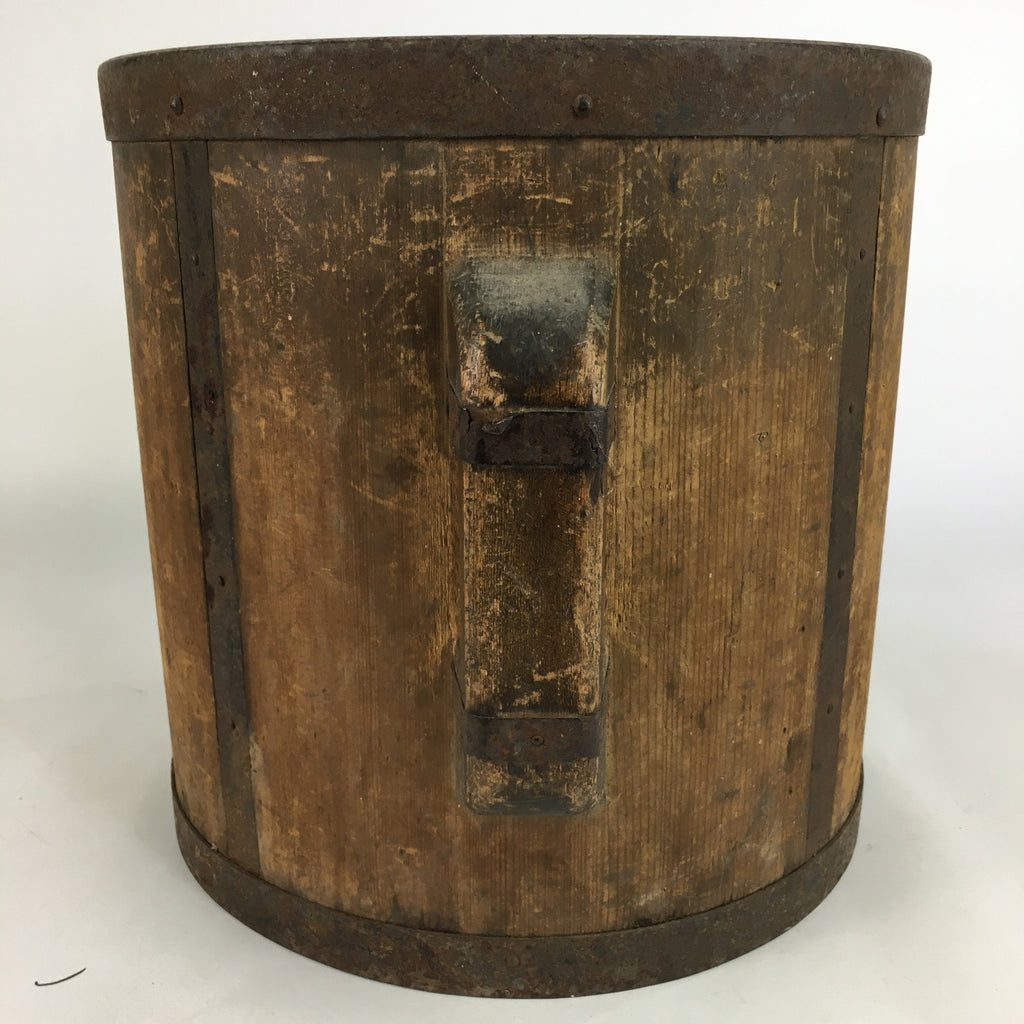 Antique C1900 Japanese Handmade Wooden Rice Bucket Masu Brown JK220