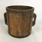 Antique C1900 Japanese Handmade Wooden Rice Bucket Masu Brown JK220