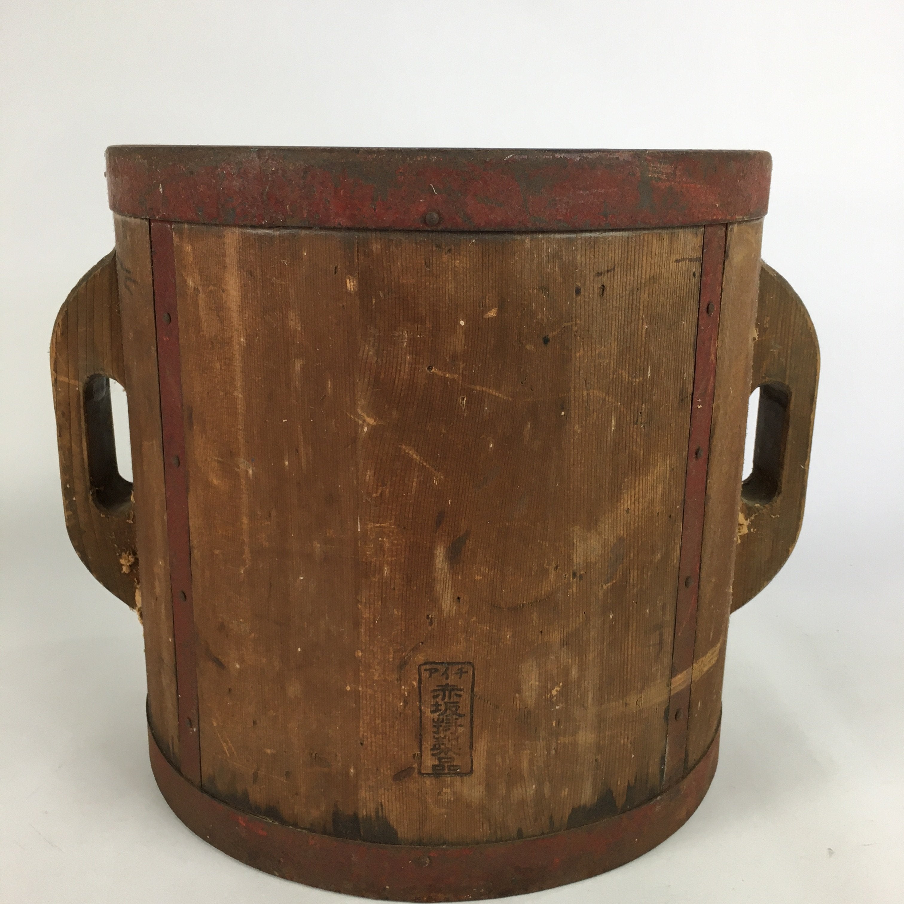 Antique C1900 Japanese Handmade Wooden Rice Bucket Masu Brown JK221