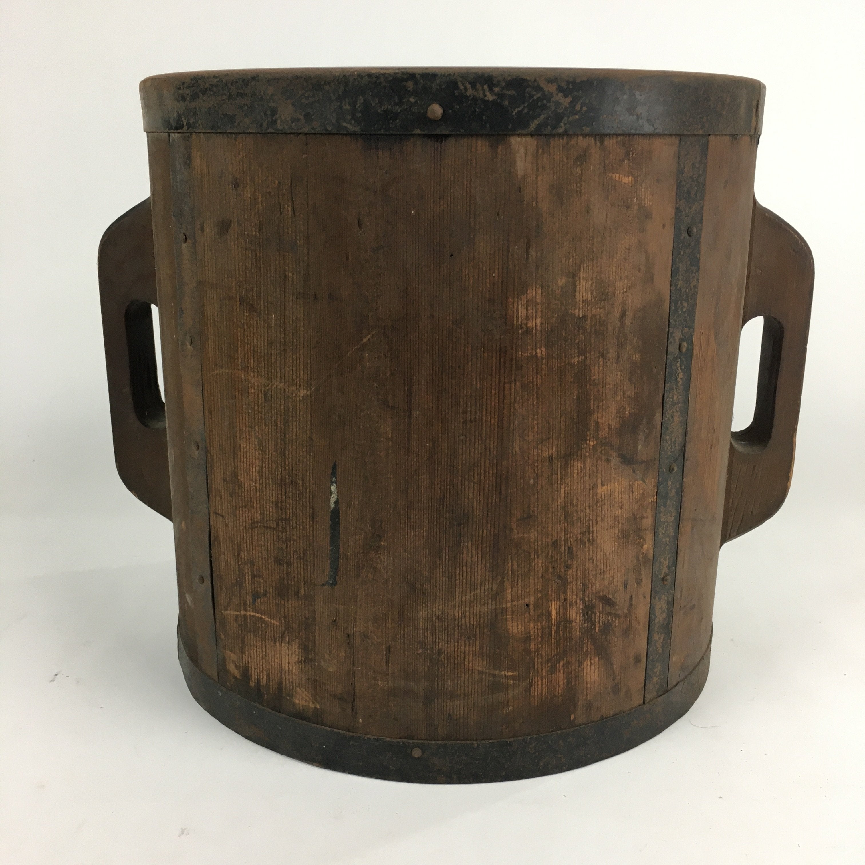 Antique C1900 Japanese Handmade Wooden Rice Bucket Masu Brown JK238