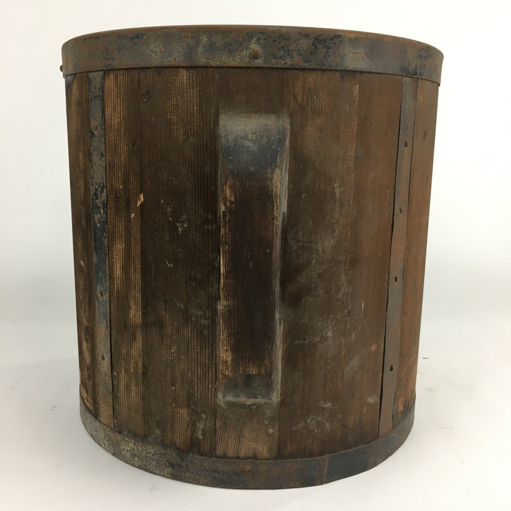 Antique C1900 Japanese Handmade Wooden Rice Bucket Masu Brown JK238
