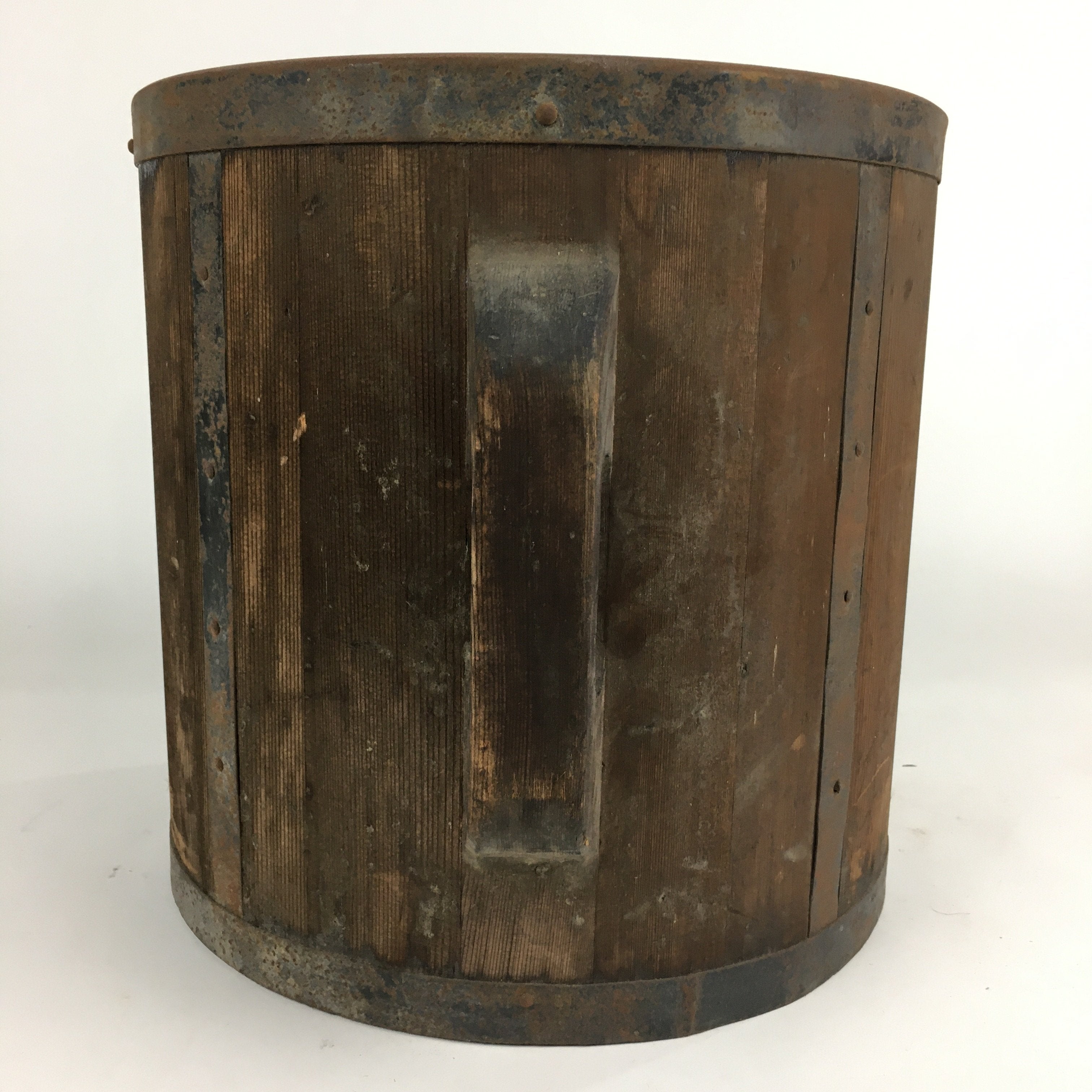 Antique C1900 Japanese Handmade Wooden Rice Bucket Masu Brown JK238