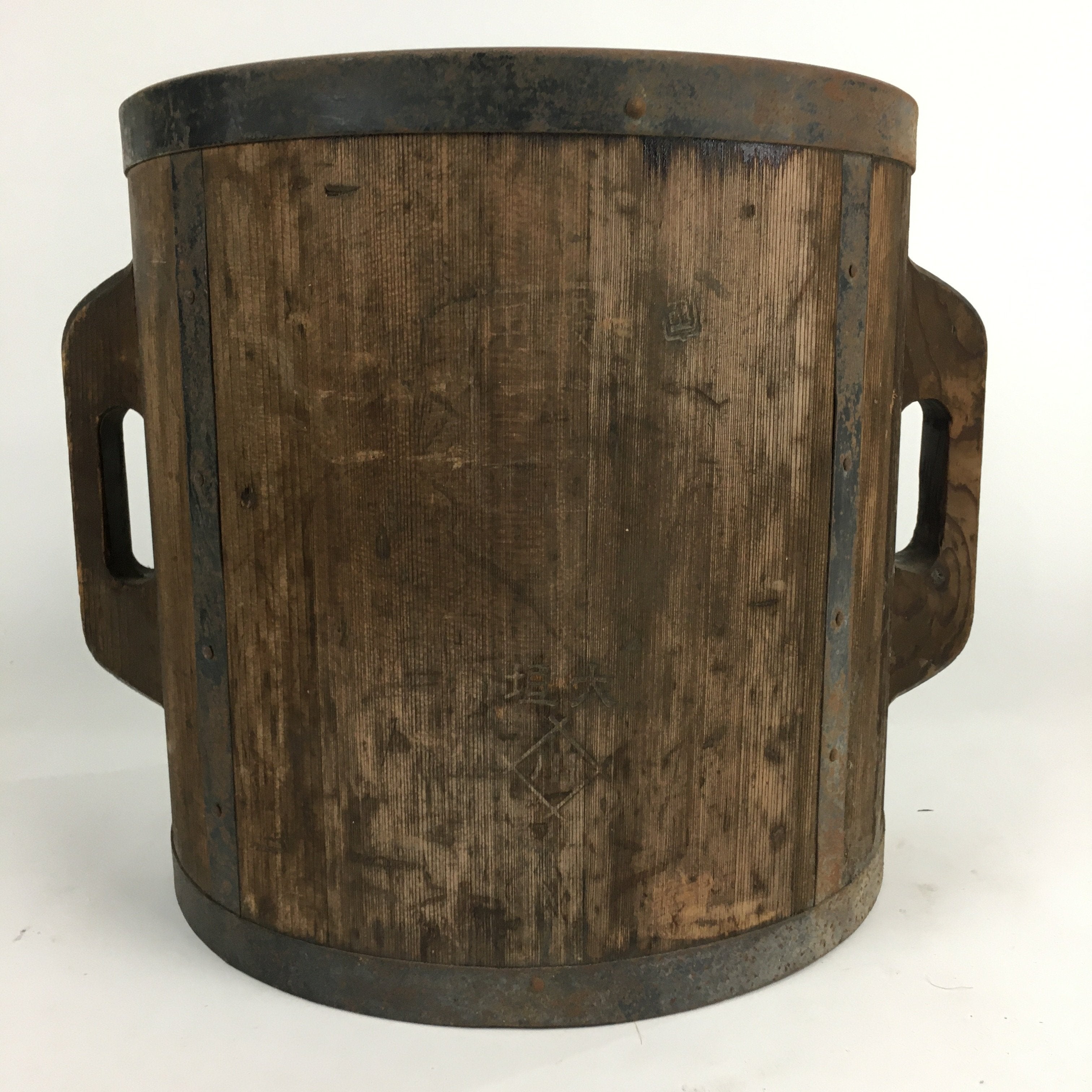Antique C1900 Japanese Handmade Wooden Rice Bucket Masu Brown JK238