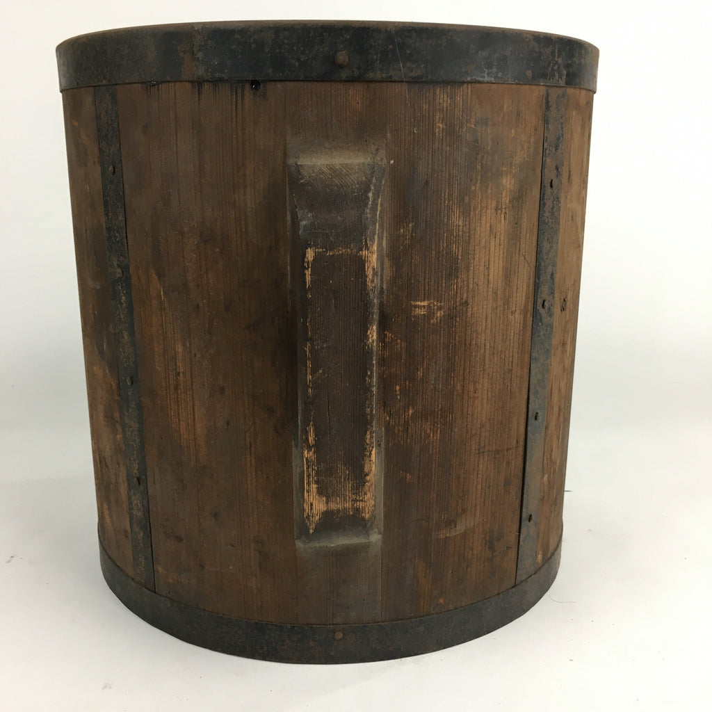 Antique C1900 Japanese Handmade Wooden Rice Bucket Masu Brown JK238