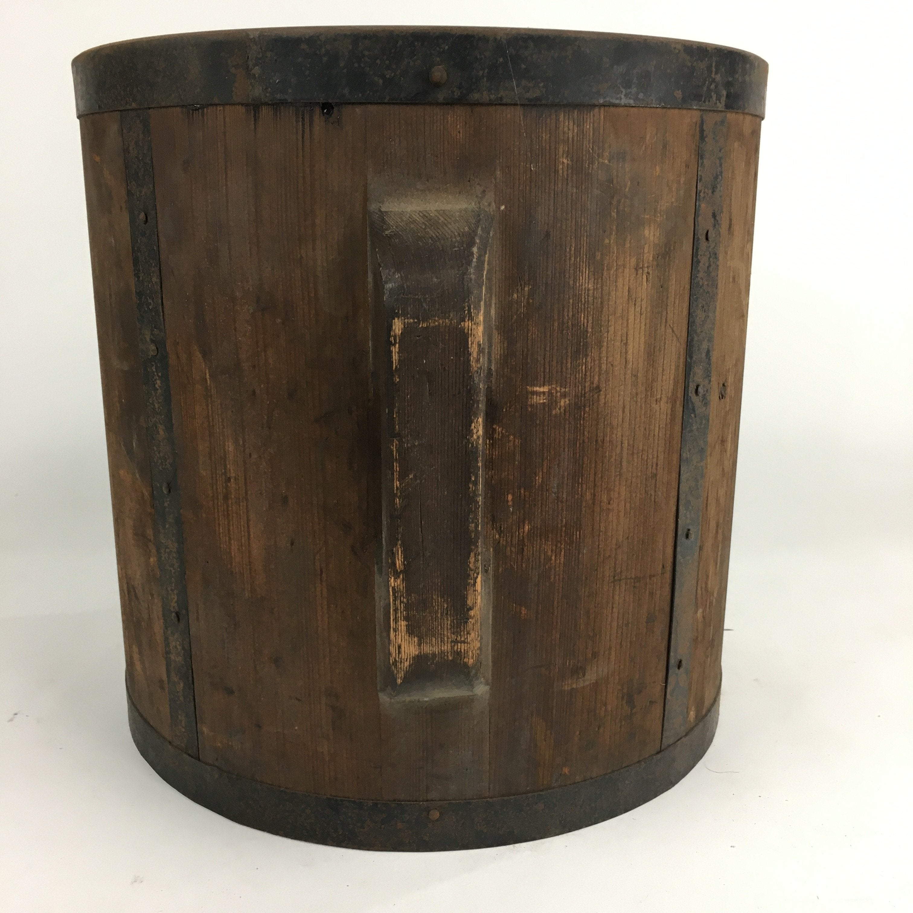 Antique C1900 Japanese Handmade Wooden Rice Bucket Masu Brown JK238