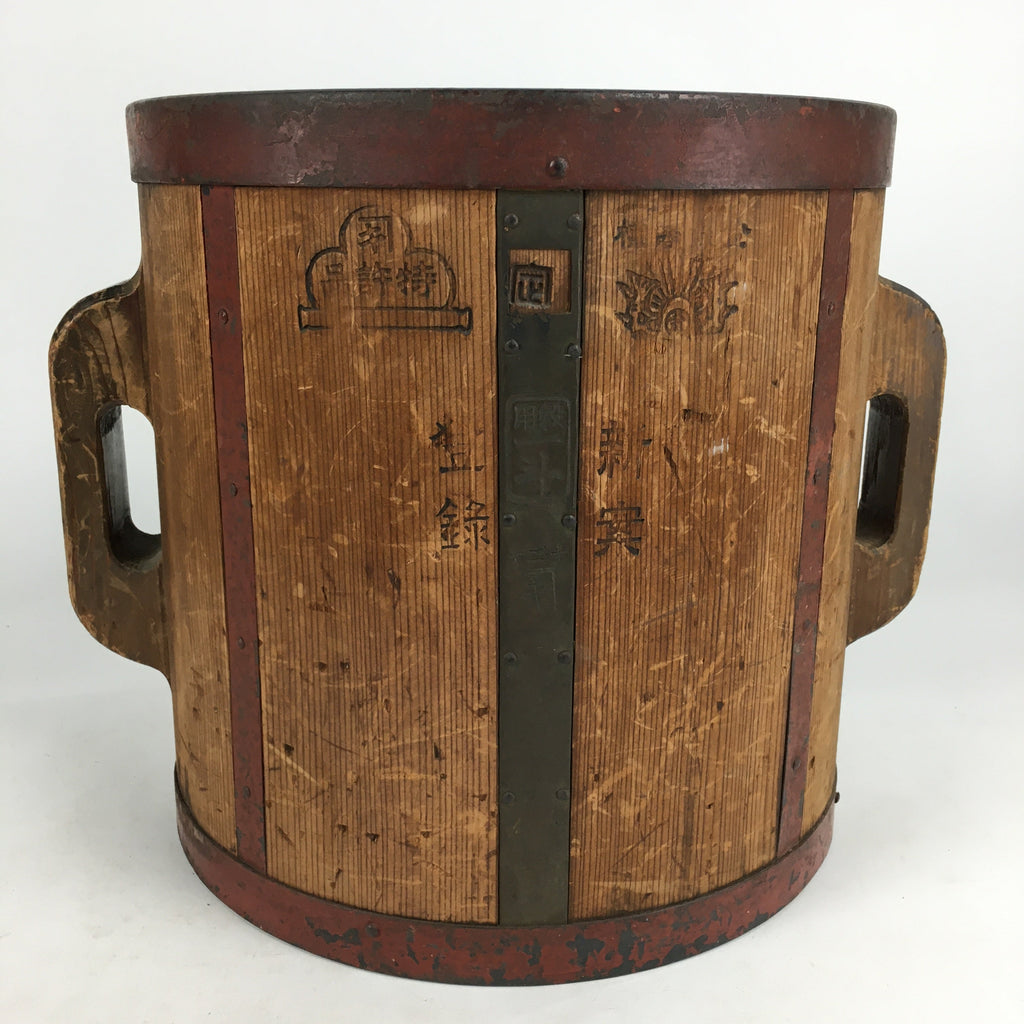 Antique C1900 Japanese Handmade Wooden Rice Bucket Masu Brown JK255