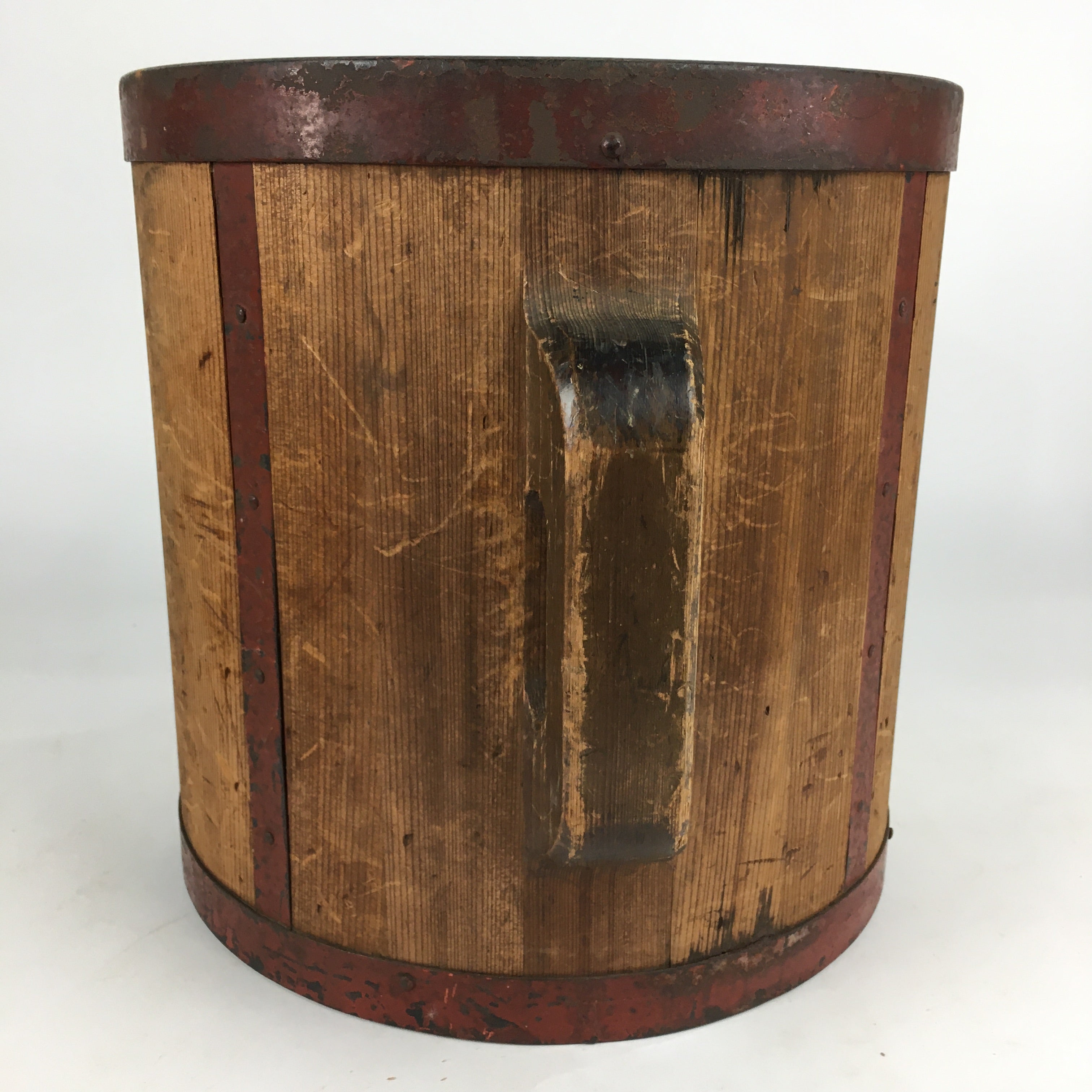 Antique C1900 Japanese Handmade Wooden Rice Bucket Masu Brown JK255