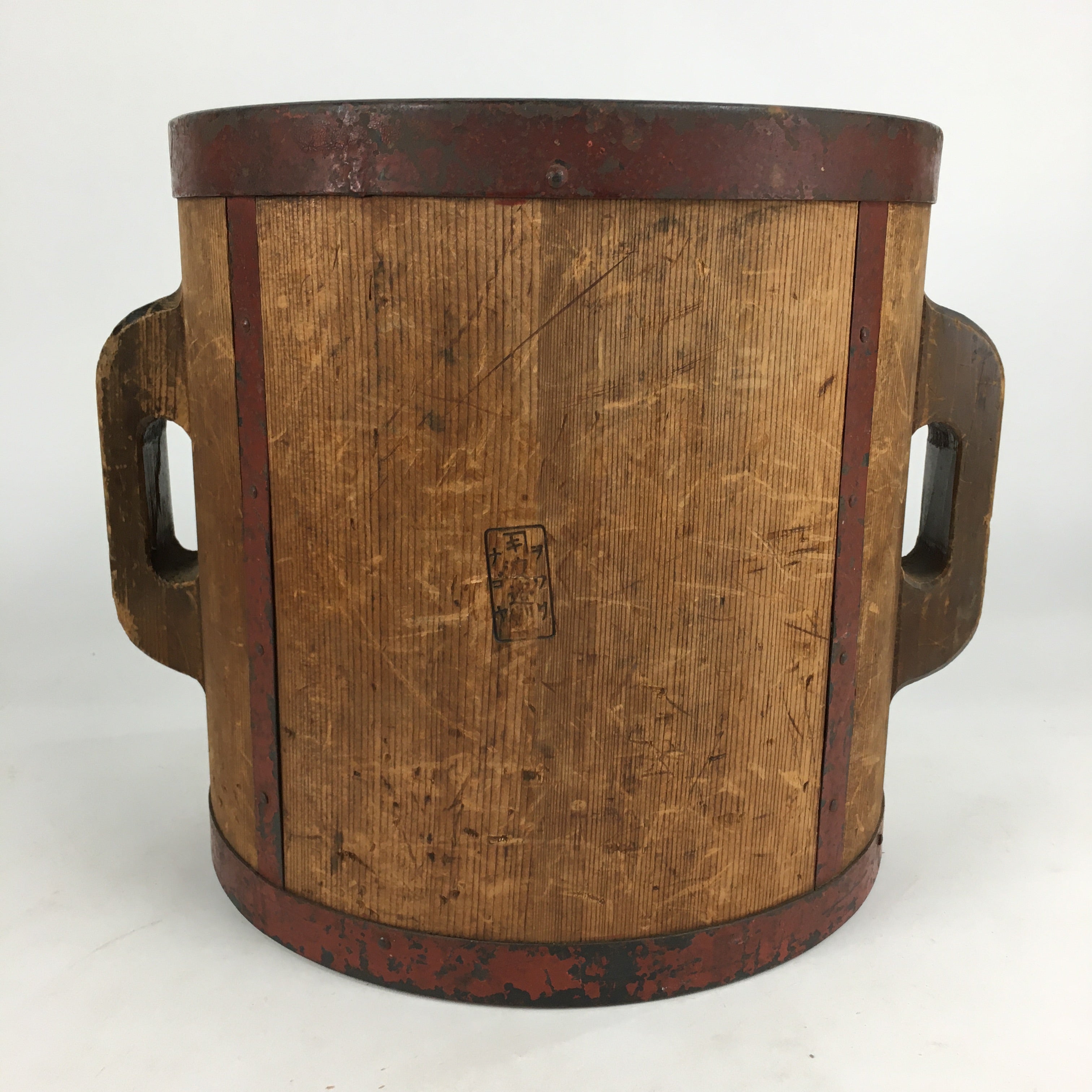 Antique C1900 Japanese Handmade Wooden Rice Bucket Masu Brown JK255