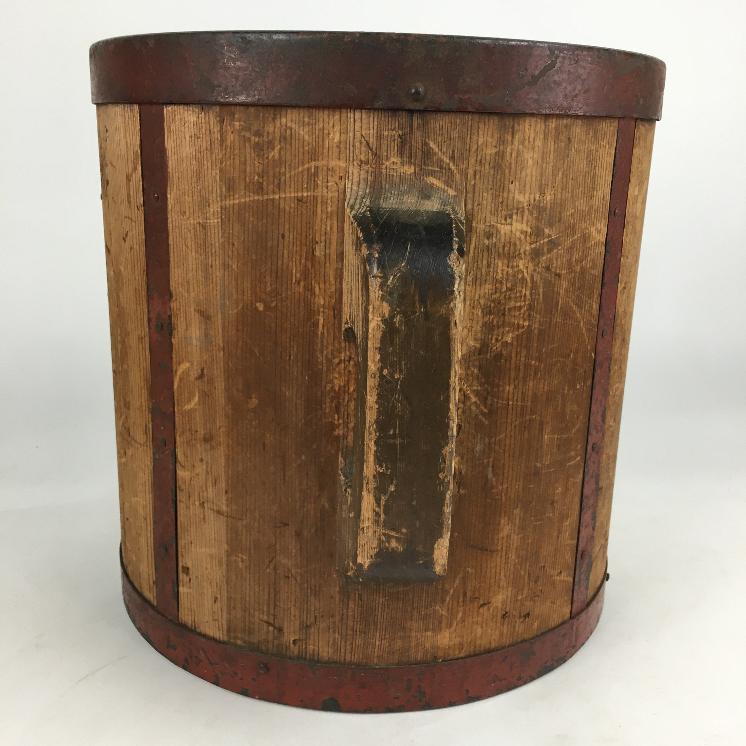 Antique C1900 Japanese Handmade Wooden Rice Bucket Masu Brown JK255