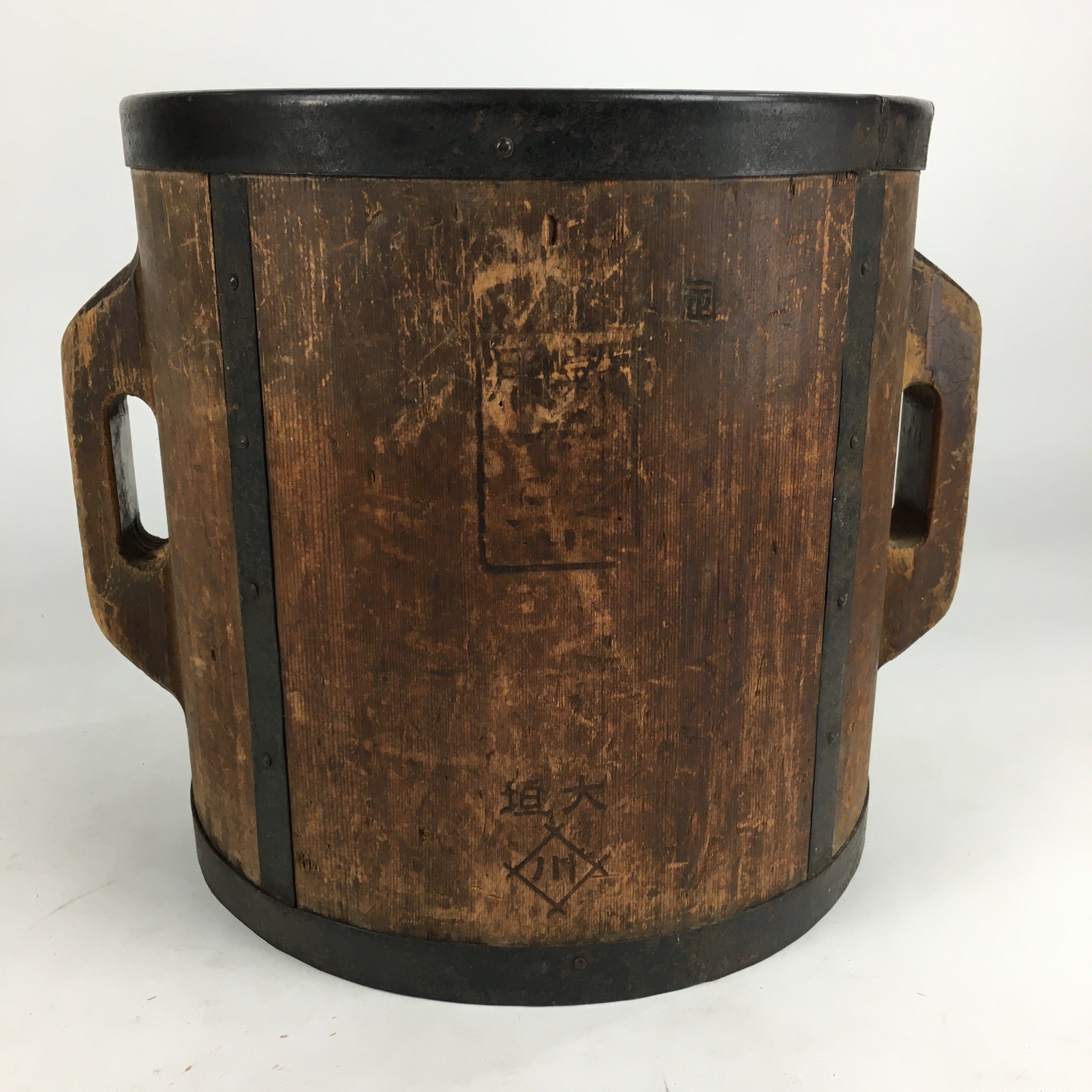 Antique C1900 Japanese Handmade Wooden Rice Bucket Masu Brown JK256