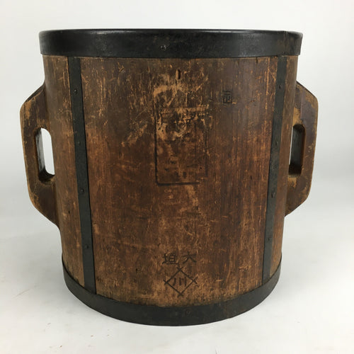 Antique C1900 Japanese Handmade Wooden Rice Bucket Masu Brown JK256