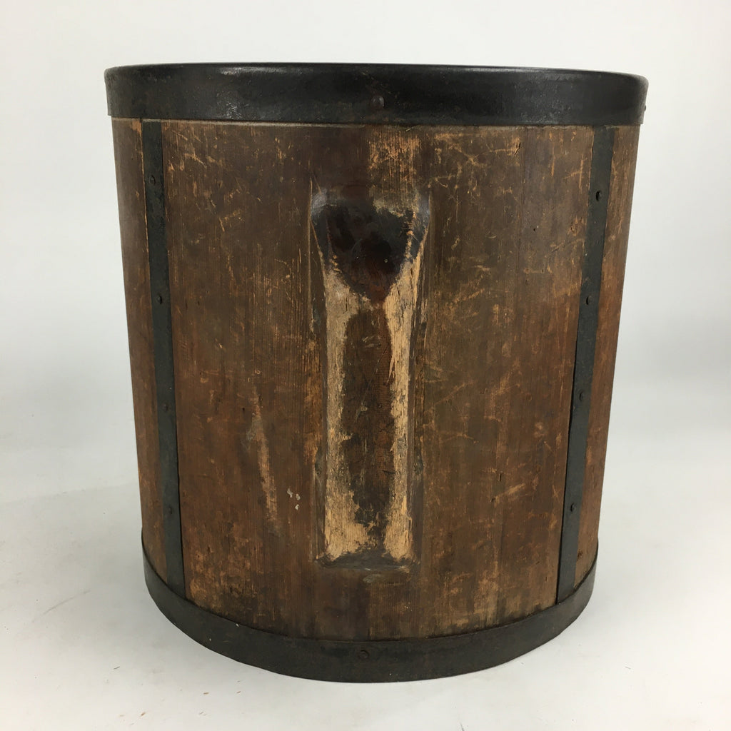 Antique C1900 Japanese Handmade Wooden Rice Bucket Masu Brown JK256