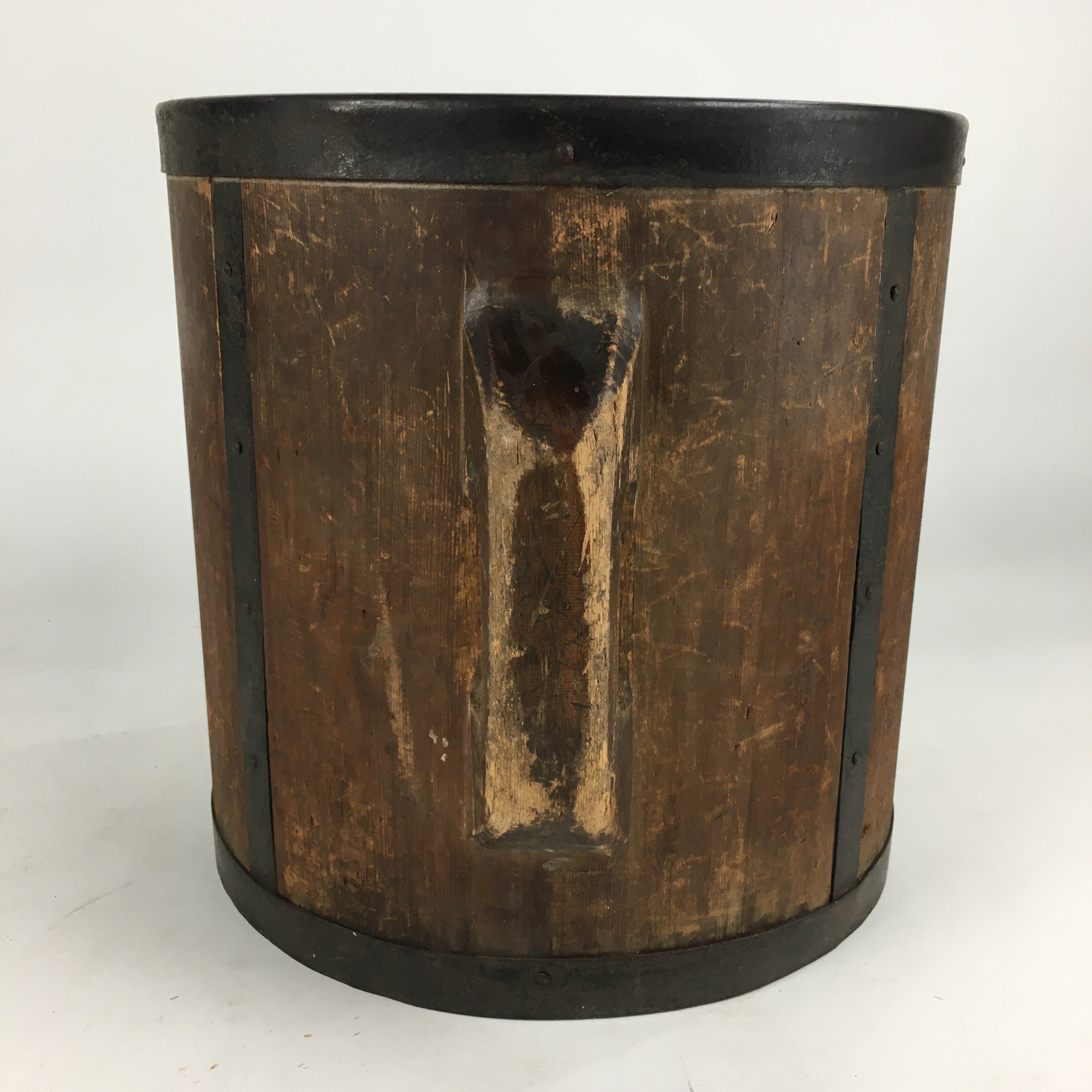 Antique C1900 Japanese Handmade Wooden Rice Bucket Masu Brown JK256