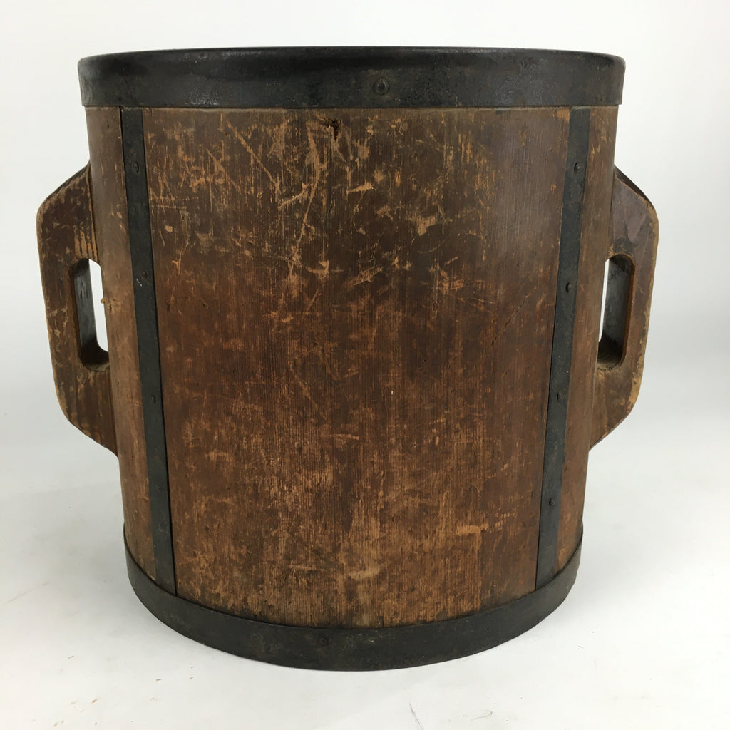 Antique C1900 Japanese Handmade Wooden Rice Bucket Masu Brown JK256