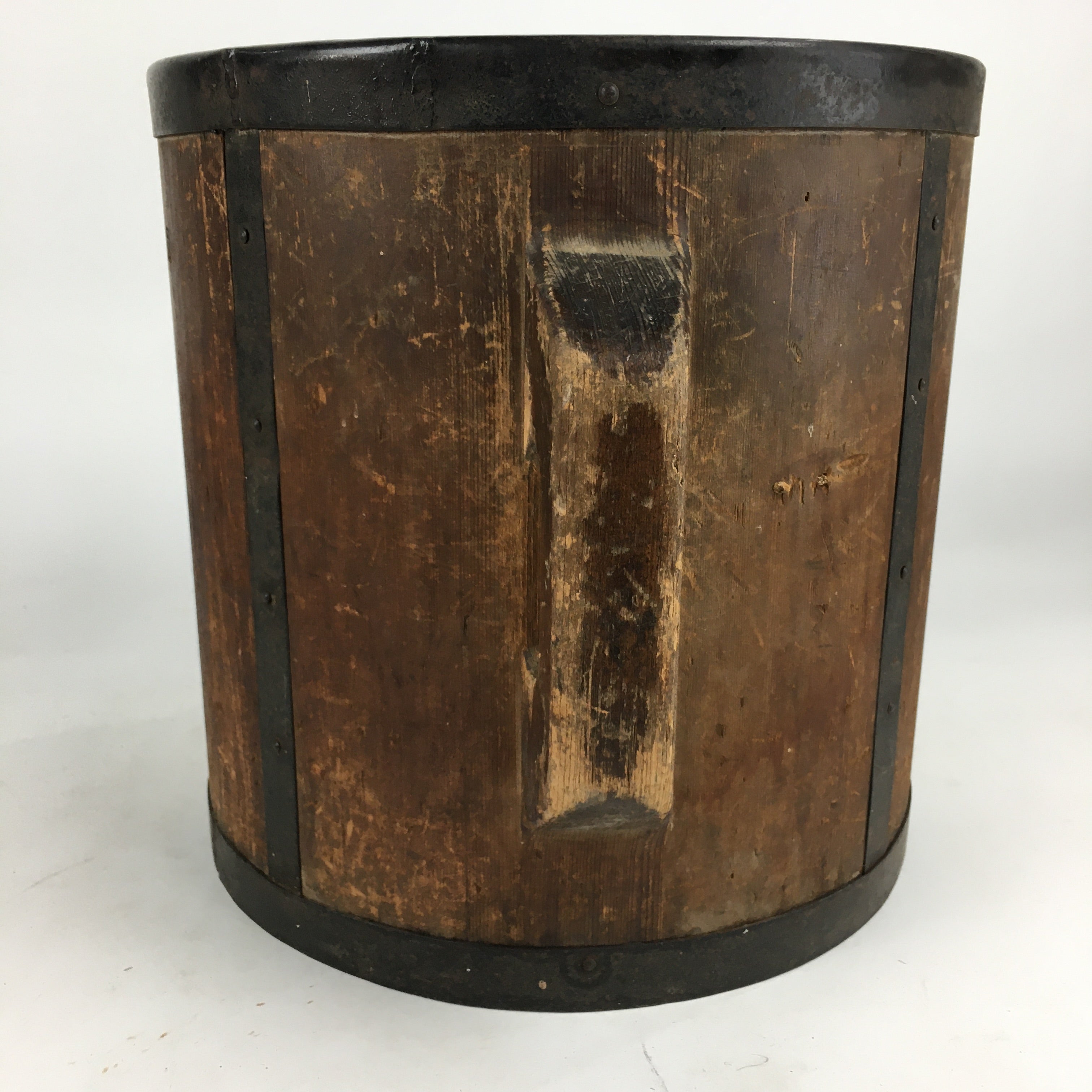Antique C1900 Japanese Handmade Wooden Rice Bucket Masu Brown JK256