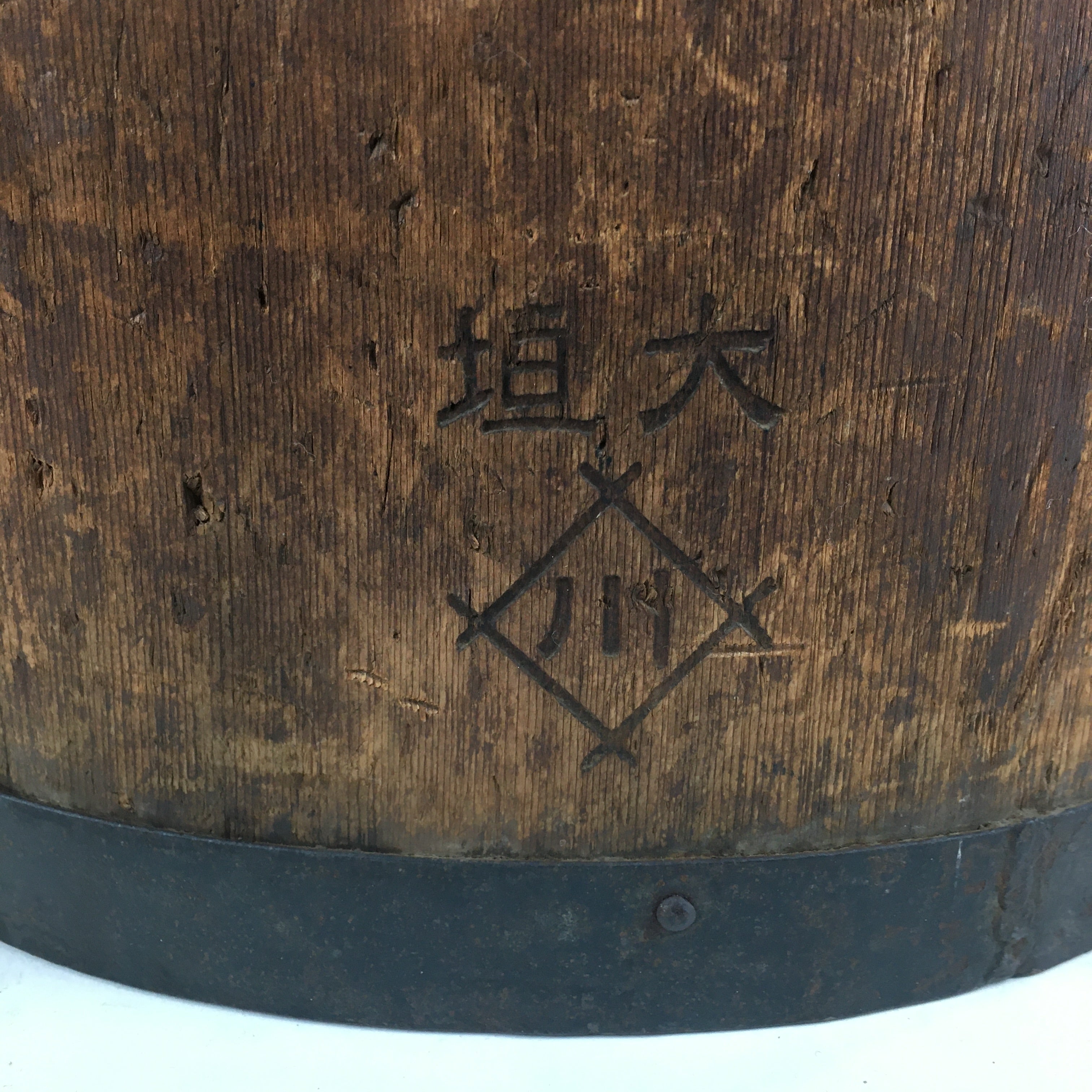 Antique C1900 Japanese Handmade Wooden Rice Bucket Masu Brown JK256