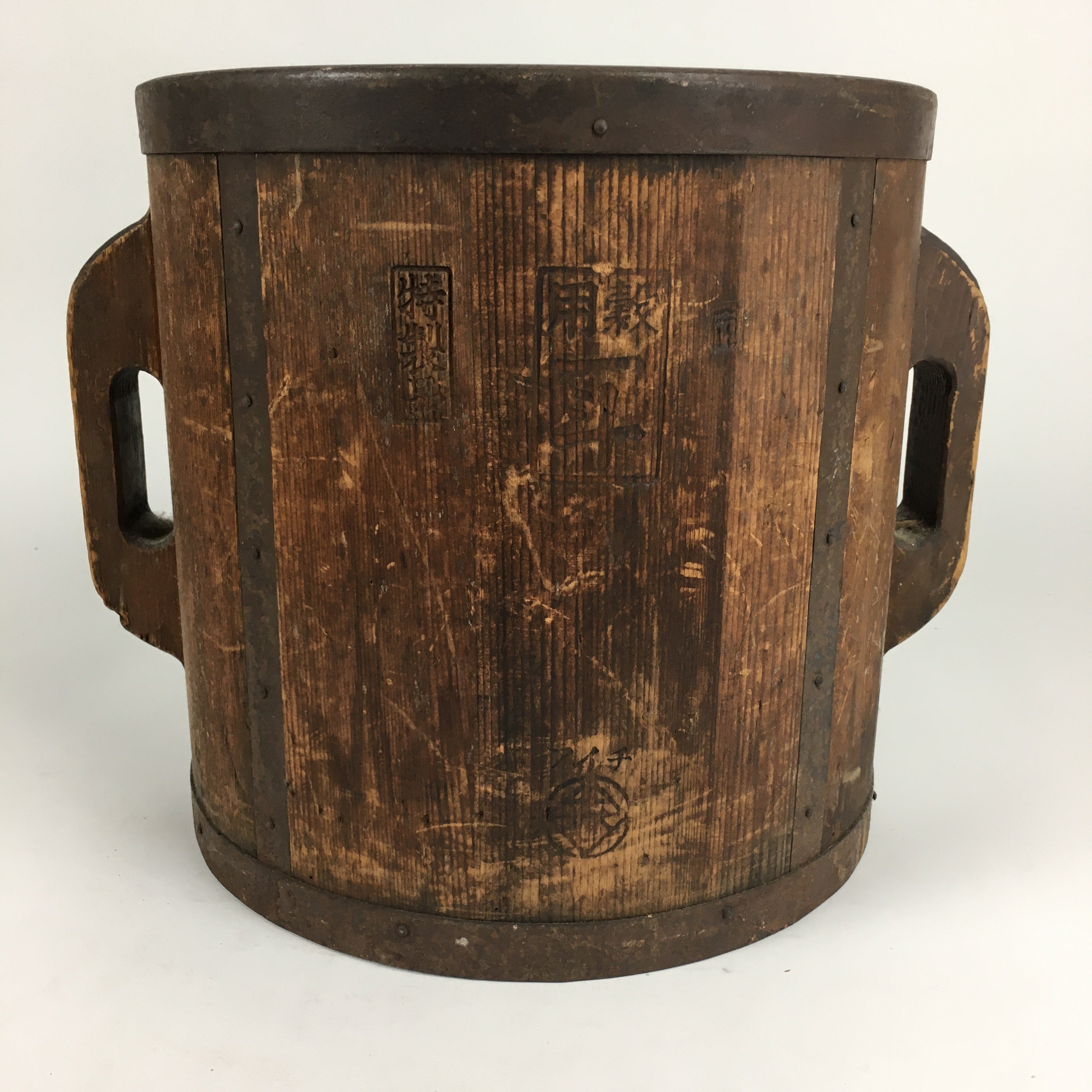 Antique C1900 Japanese Handmade Wooden Rice Bucket Masu Brown JK263