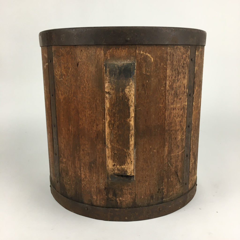 Antique C1900 Japanese Handmade Wooden Rice Bucket Masu Brown JK263