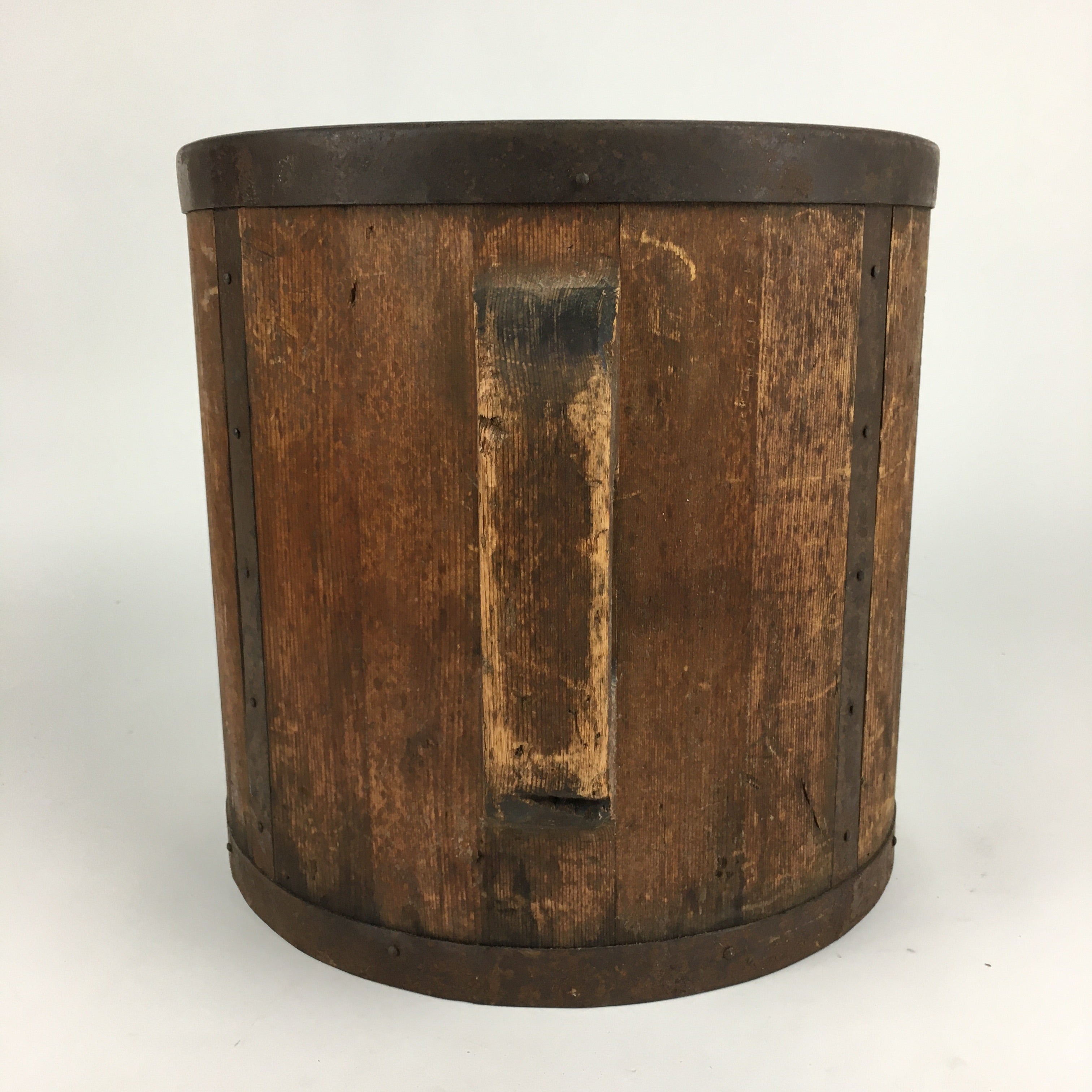 Antique C1900 Japanese Handmade Wooden Rice Bucket Masu Brown JK263