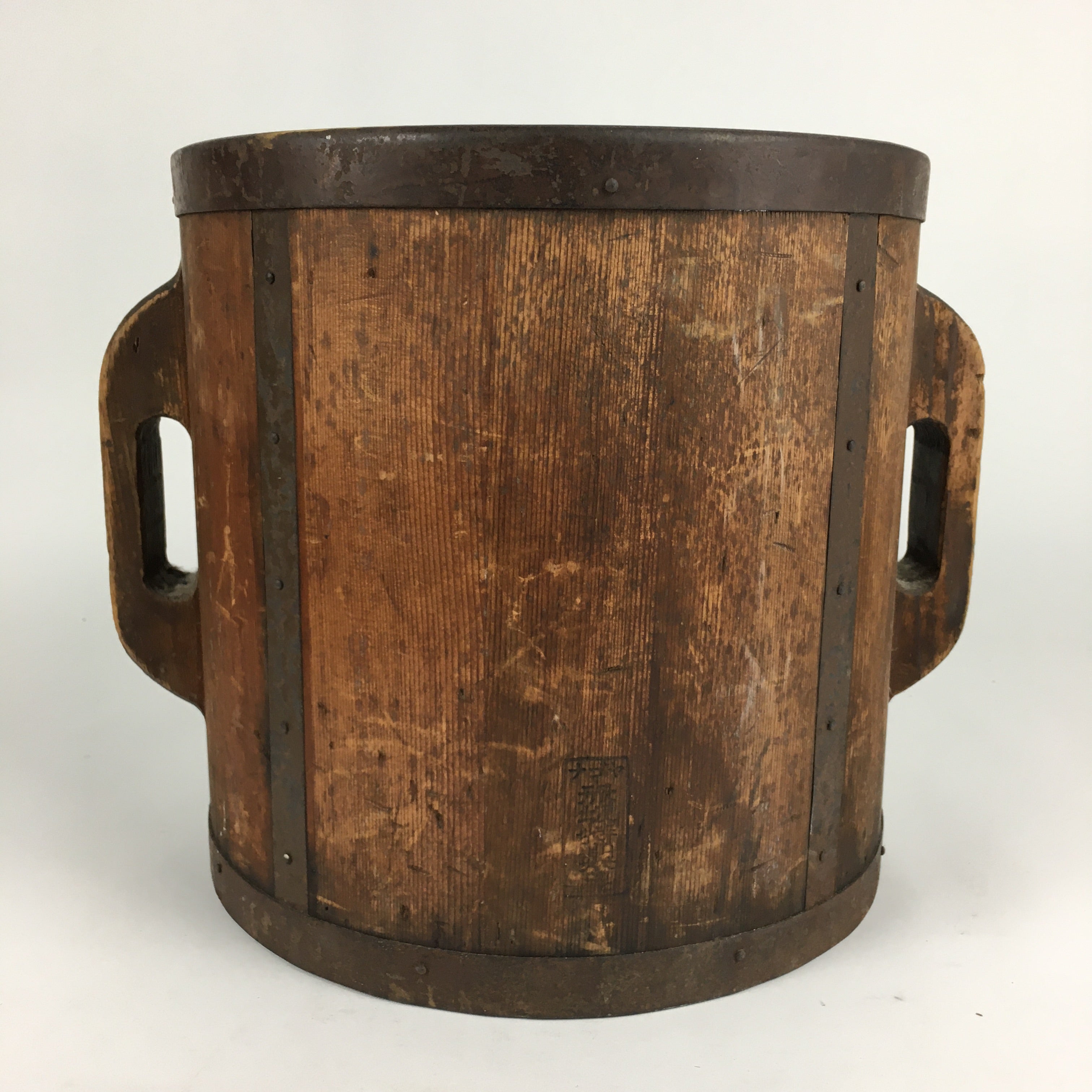 Antique C1900 Japanese Handmade Wooden Rice Bucket Masu Brown JK263