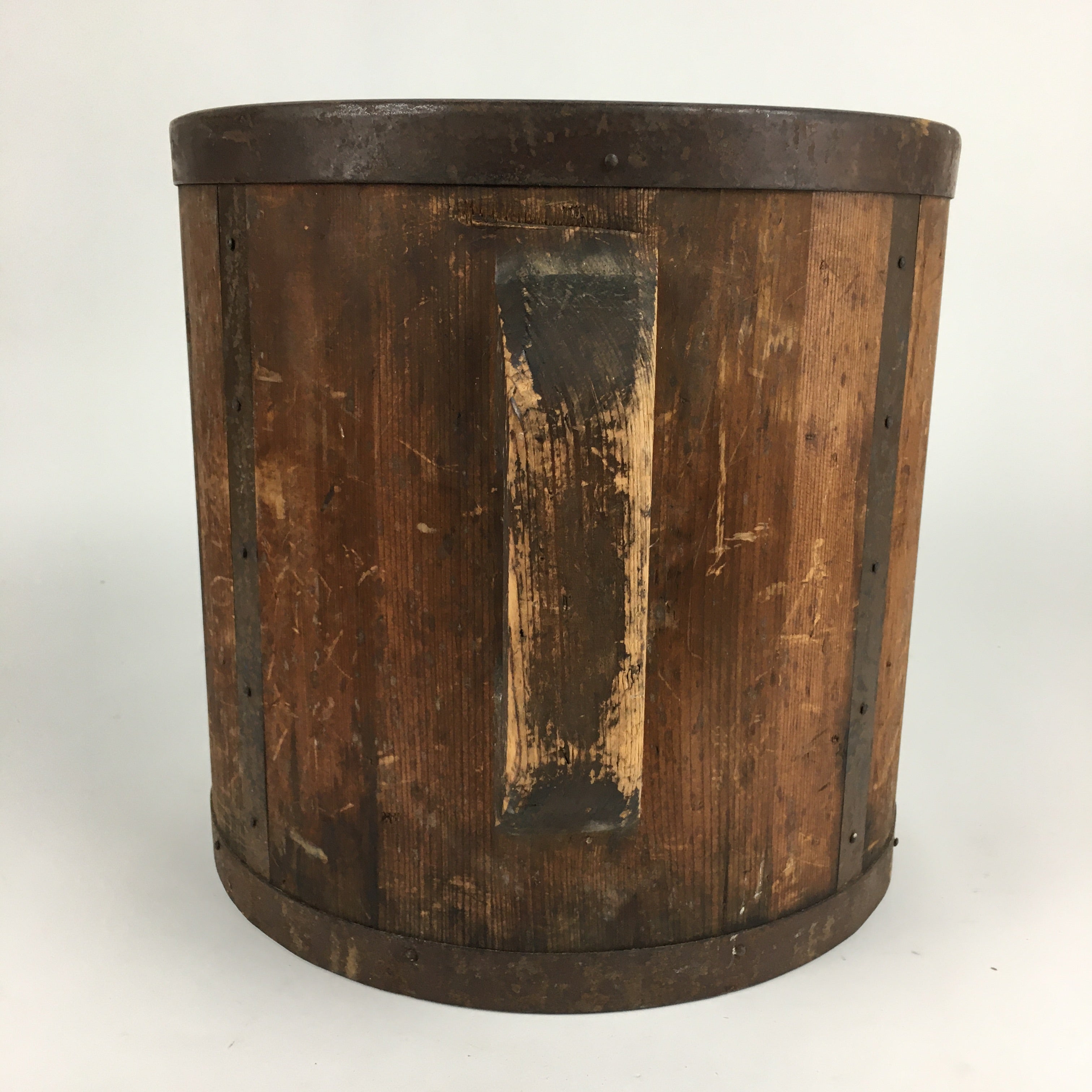 Antique C1900 Japanese Handmade Wooden Rice Bucket Masu Brown JK263