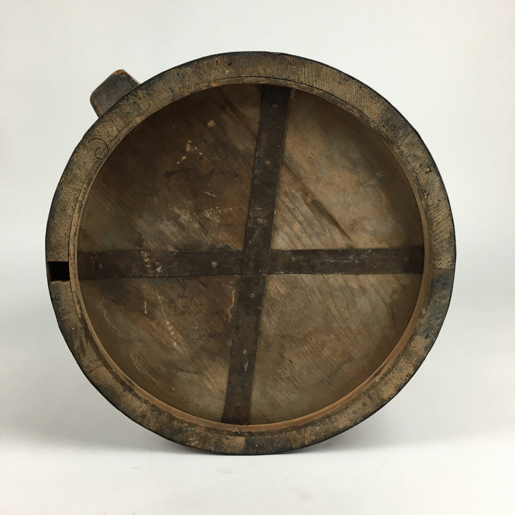 Antique C1900 Japanese Handmade Wooden Rice Bucket Masu Brown JK263