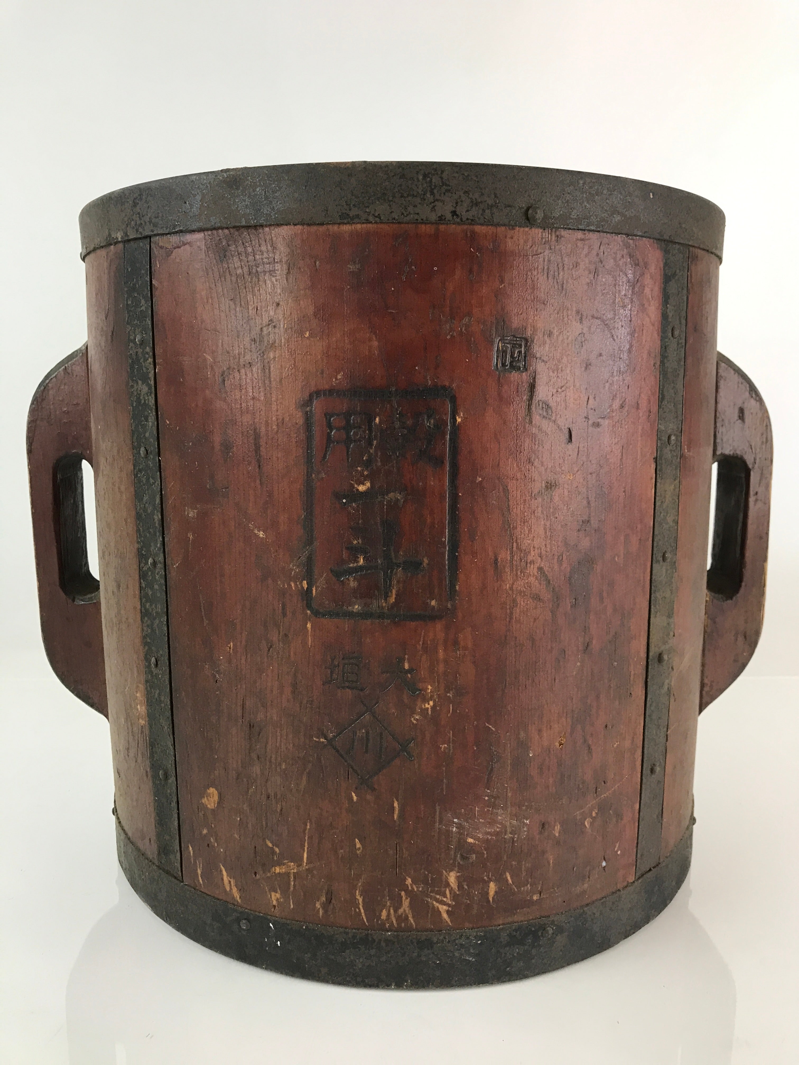 Antique C1900 Japanese Handmade Wooden Rice Bucket Masu Brown JK402