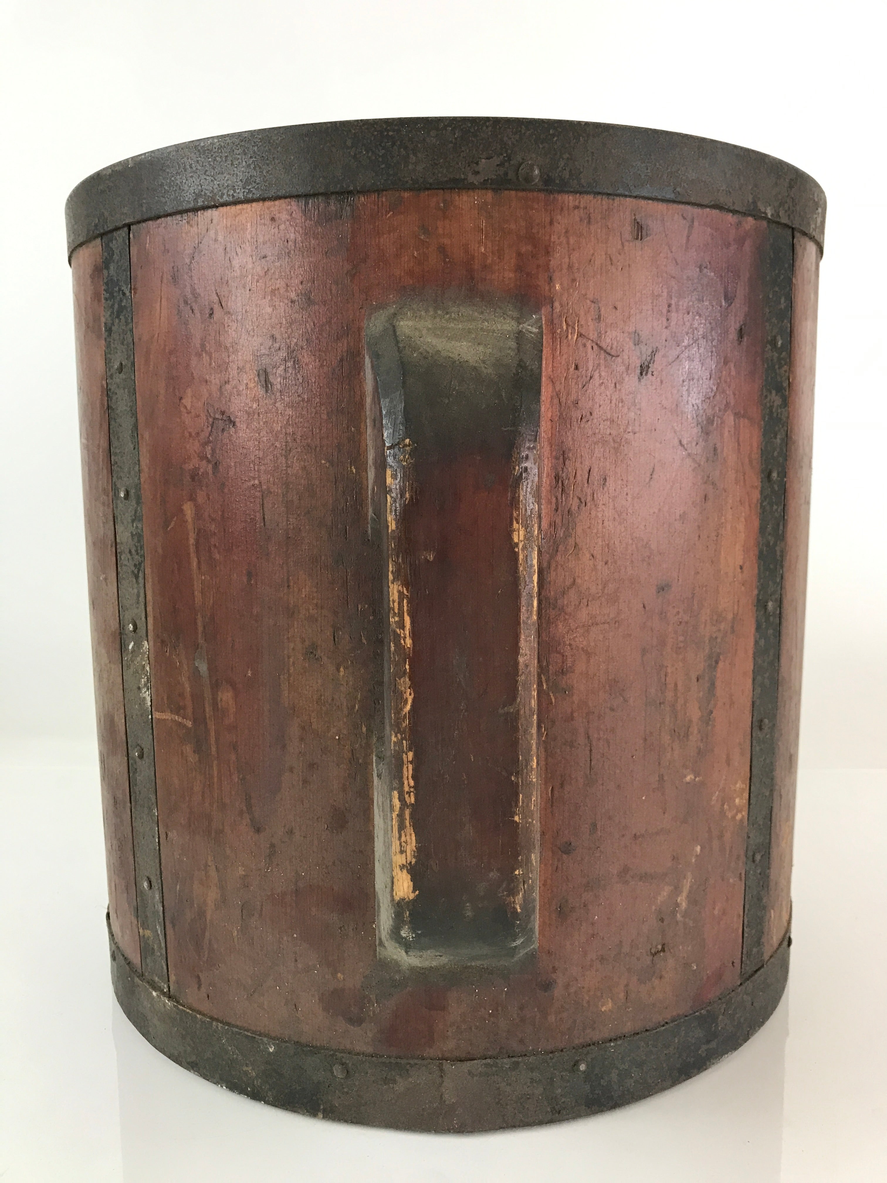 Antique C1900 Japanese Handmade Wooden Rice Bucket Masu Brown JK402