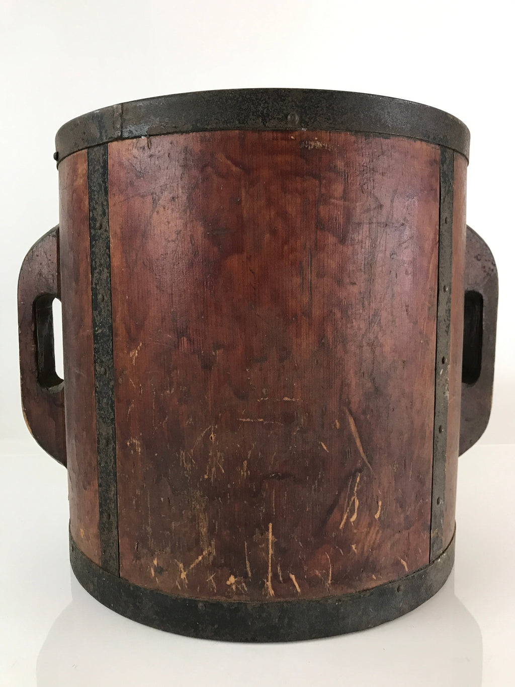 Antique C1900 Japanese Handmade Wooden Rice Bucket Masu Brown JK402
