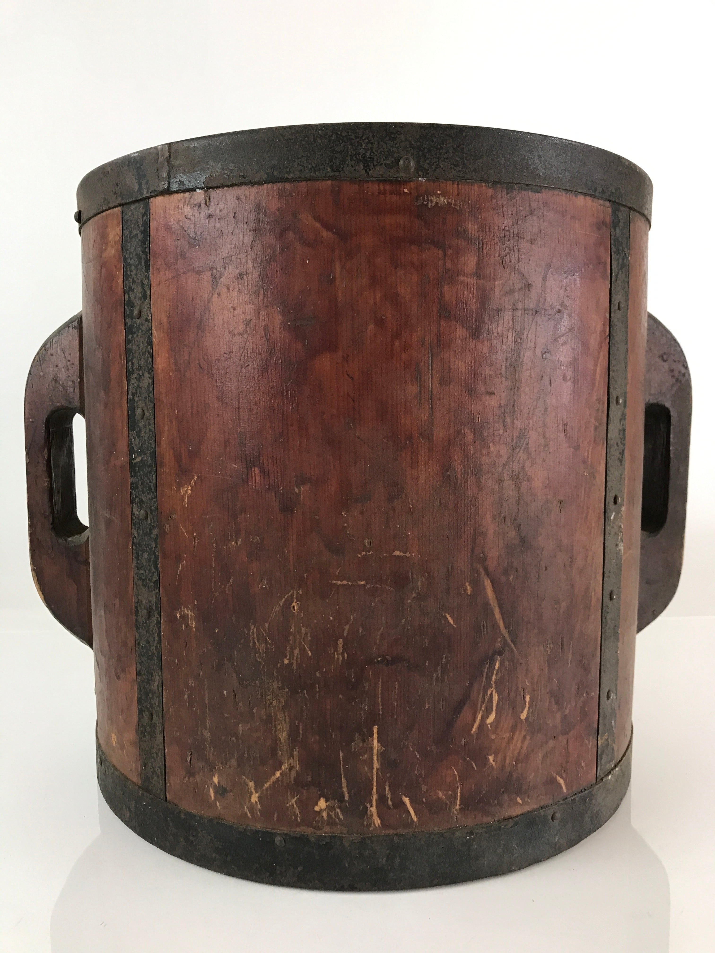 Antique C1900 Japanese Handmade Wooden Rice Bucket Masu Brown JK402