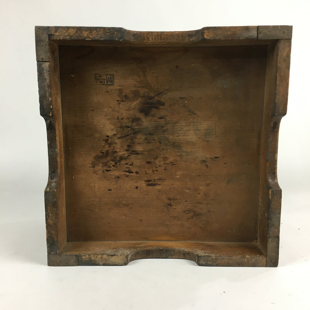 Antique C1900 Japanese Handmade Wooden Rice Measuring Cup Masu Brown JK239