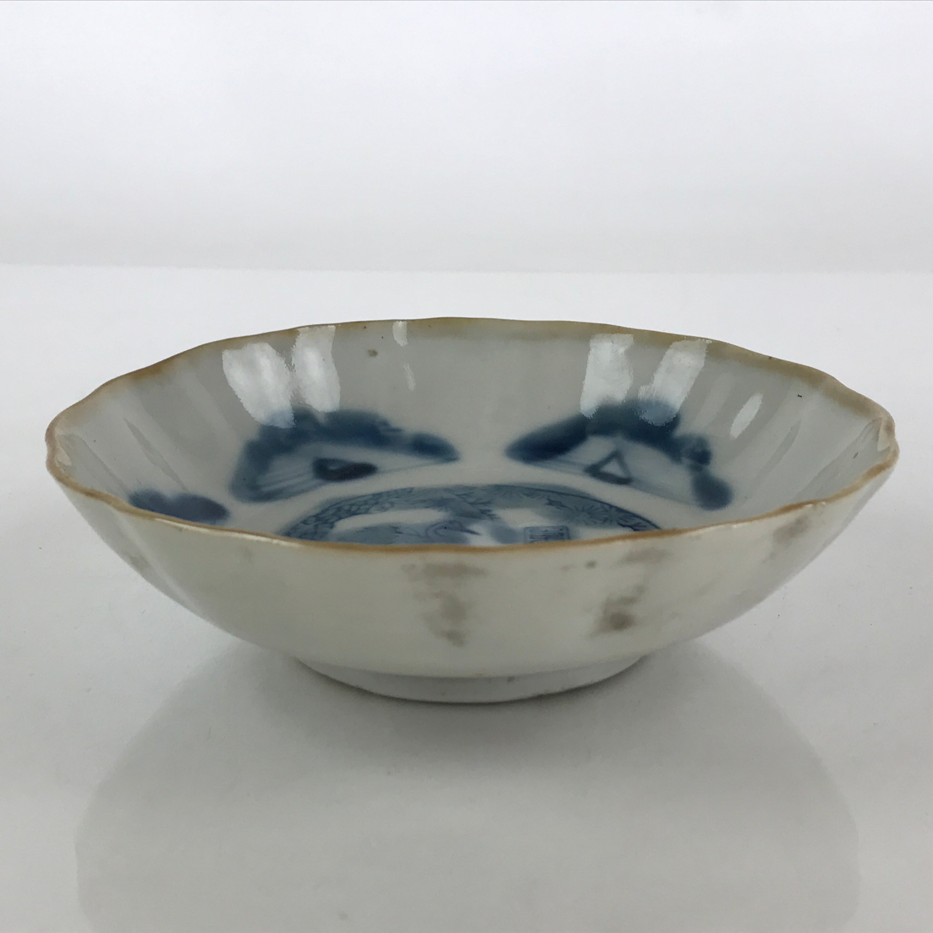 Antique C1900 Japanese Porcelain Bowl Blue Sometsuke Crane White PY207
