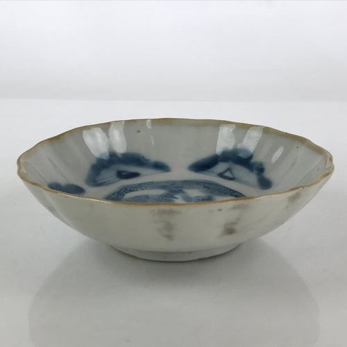Antique C1900 Japanese Porcelain Bowl Blue Sometsuke Crane White PY207