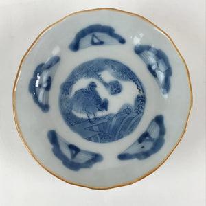 Antique C1900 Japanese Porcelain Bowl Blue Sometsuke Crane White PY208