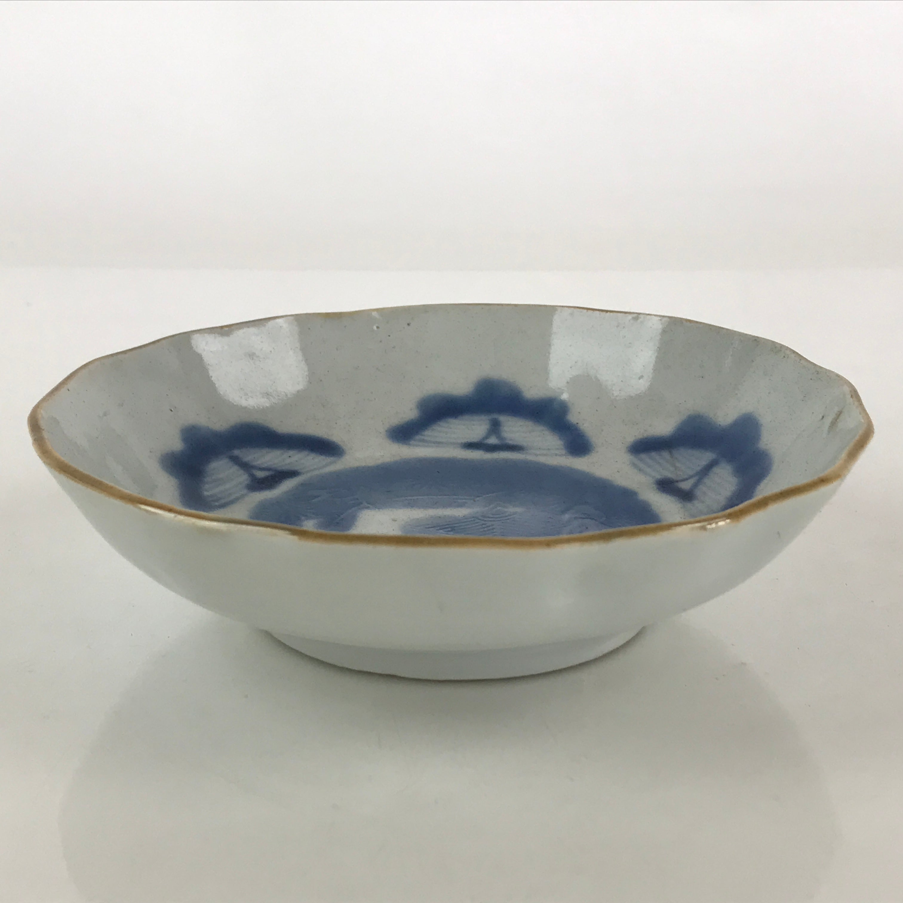 Antique C1900 Japanese Porcelain Bowl Blue Sometsuke Tower White PY211