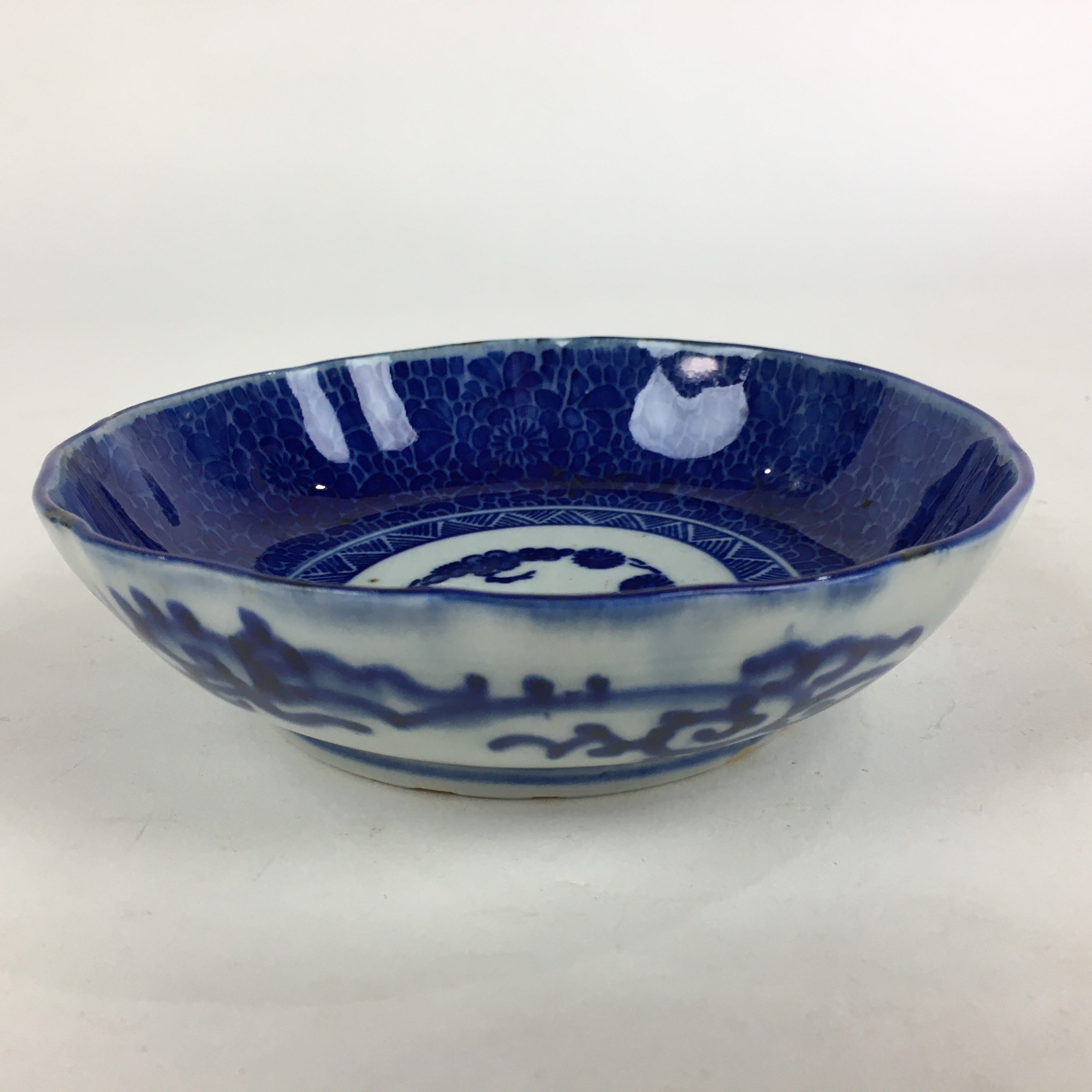 Antique C1900 Japanese Porcelain Deep Plate Sometsuke Blue Flower PY10