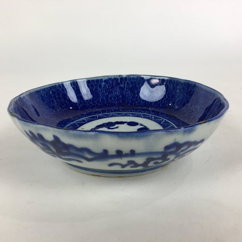 Antique C1900 Japanese Porcelain Deep Plate Sometsuke Blue Flower PY10