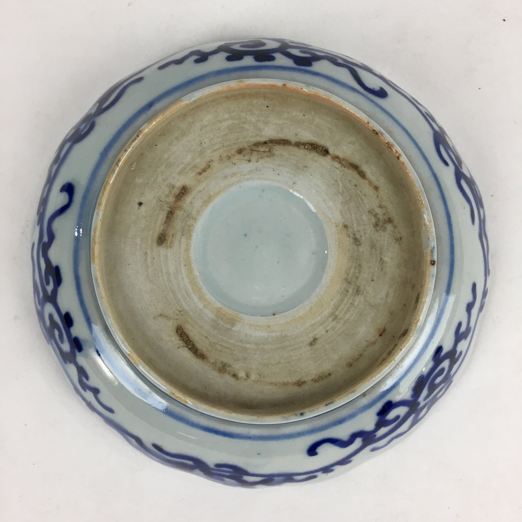 Antique C1900 Japanese Porcelain Deep Plate Sometsuke Blue Flower PY10